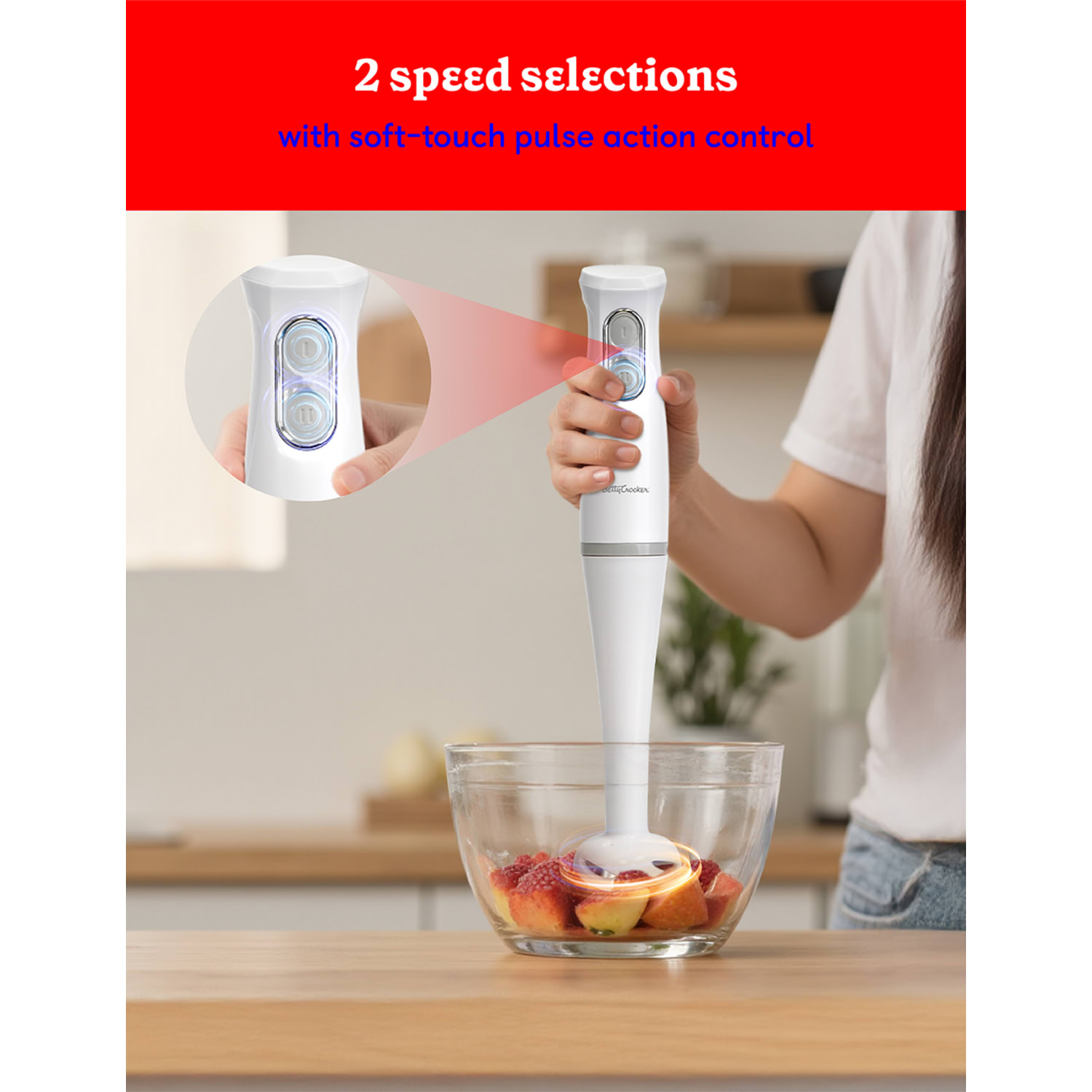 Betty Crocker 2-Speed Hand Blender With 20 Oz Mixing Beaker, White - Image 5