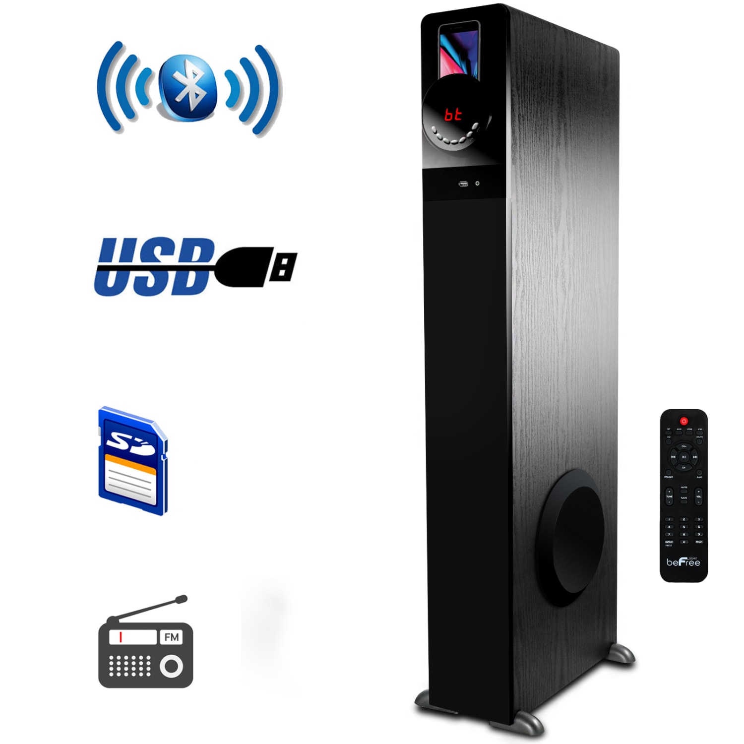 BeFree Sound Bluetooth Tower Speaker, 39-1/2inH x 5-1/2inW x 13-1/2inD, Black, 99595896M - Image 6