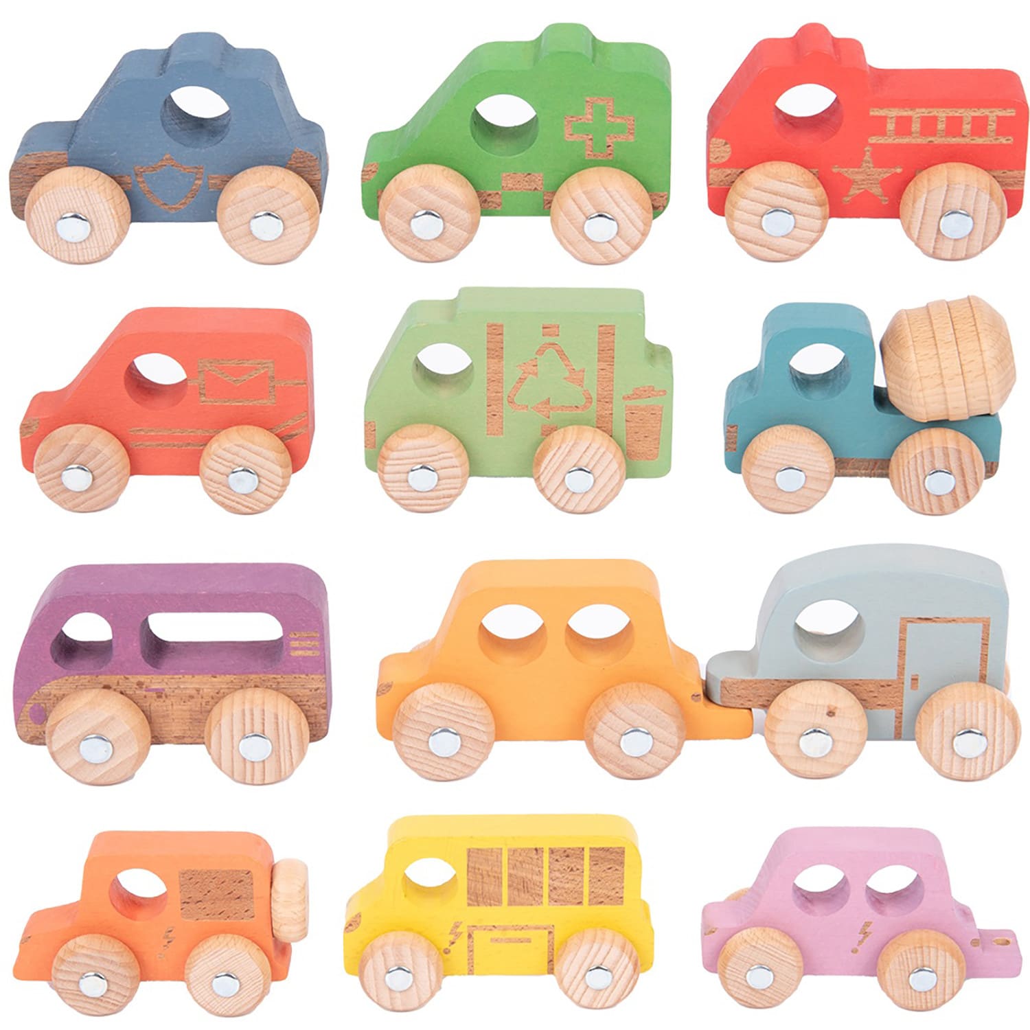 Tickit Rainbow Wooden Vehicles, Set Of 12