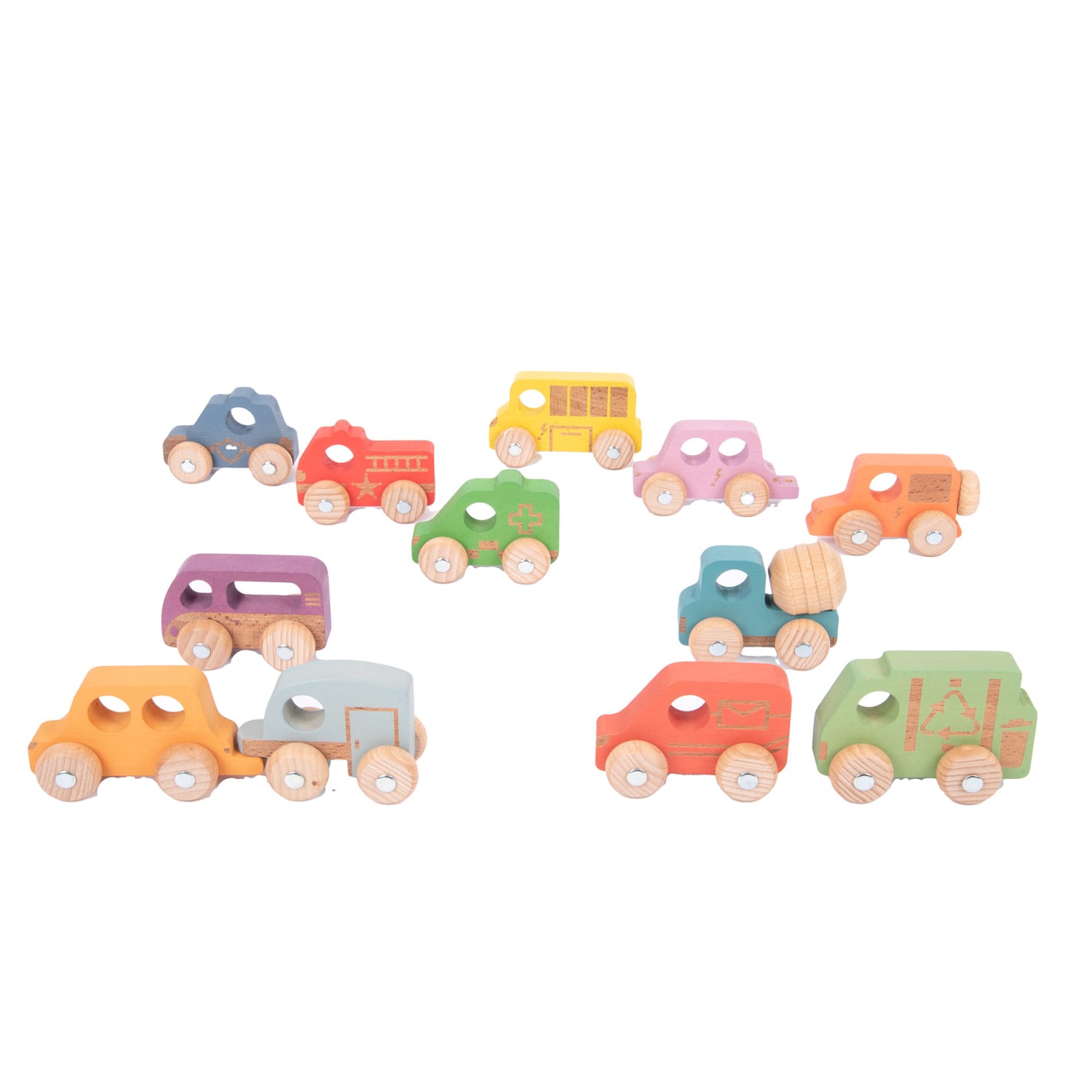 Tickit Rainbow Wooden Vehicles, Set Of 12 - Image 3