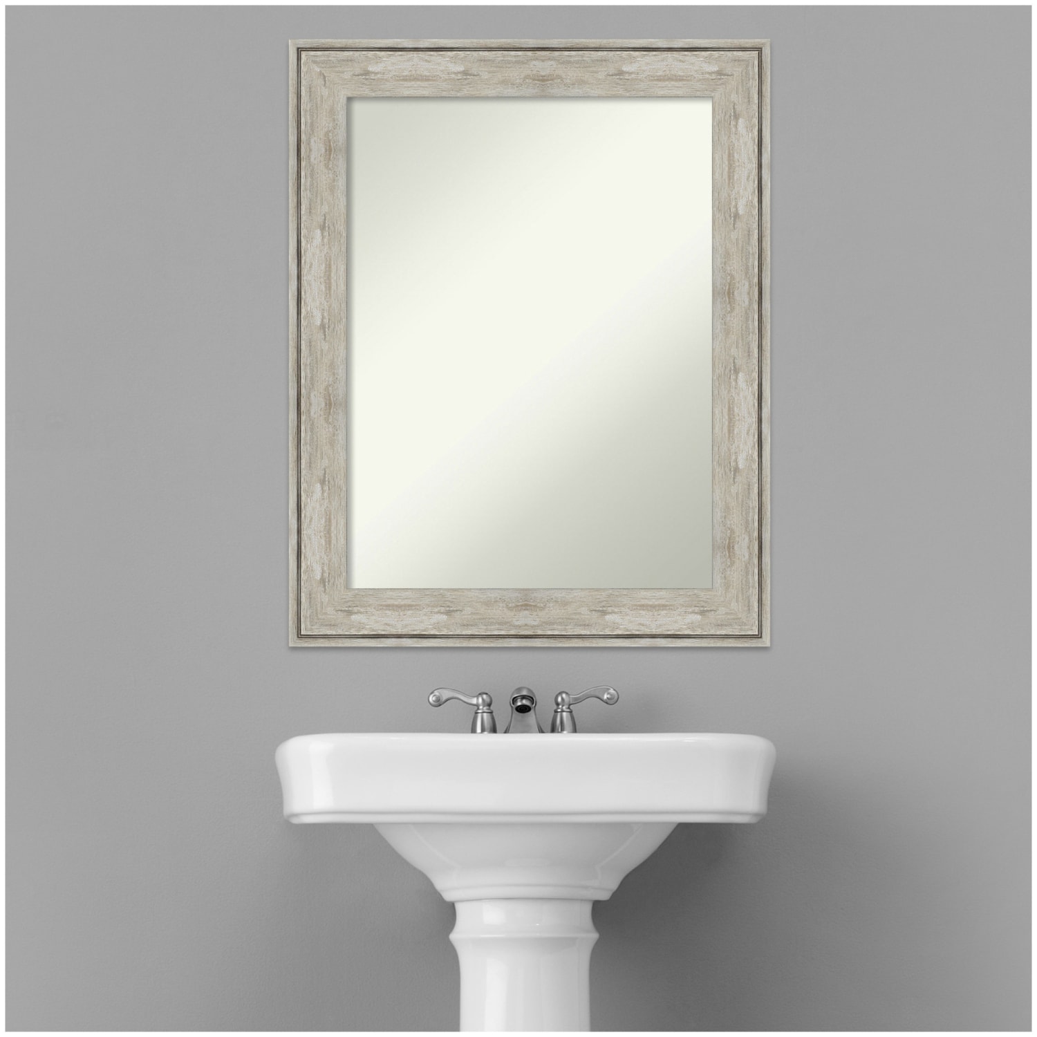 Amanti Art Non-Beveled Rectangle Framed Bathroom Wall Mirror, 29in x 23in, Crackled Metallic - Image 4