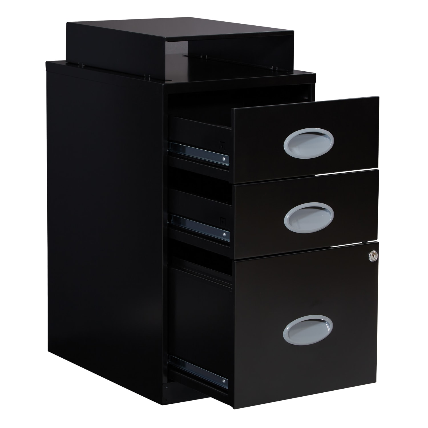 Office Star 18inD Vertical 3-Drawer Locking File Cabinet With Top Shelf, Black - Image 3