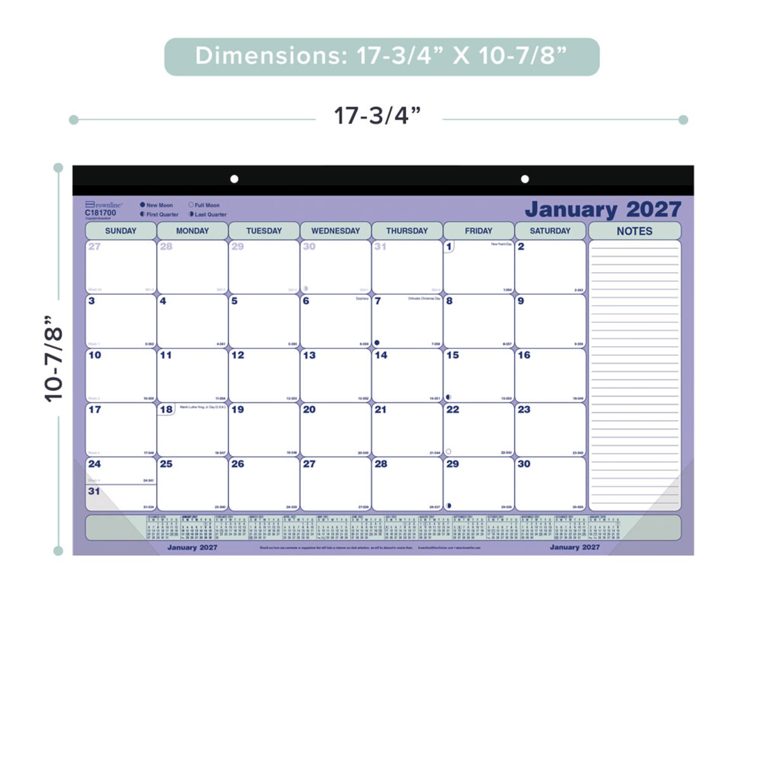2027 Brownline Monthly Desk Pad Calendar, 17-3/4in x 10-7/8in, Blue/White, January To December, C181700, Total Qty 1 - Image 3