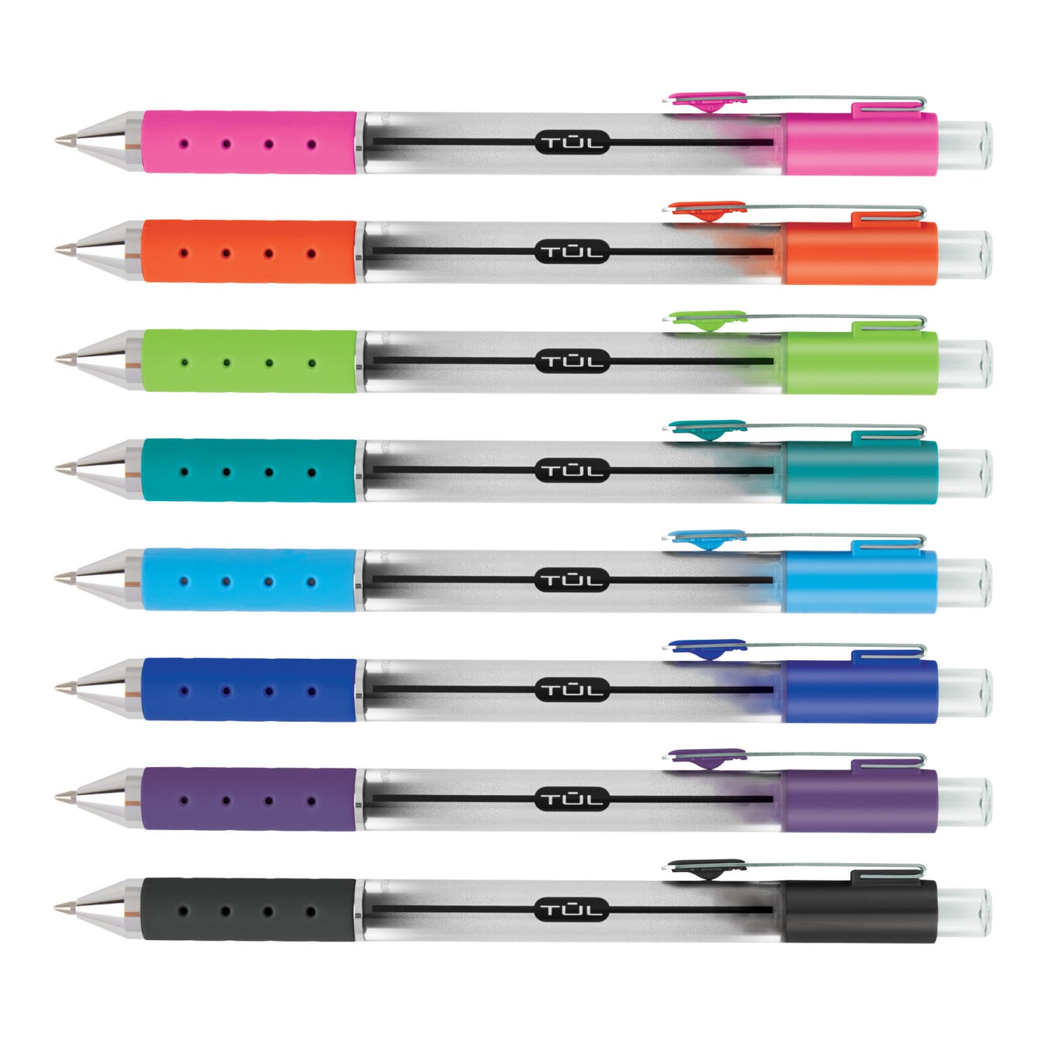 TUL GL Series Retractable Gel Pens, Fine Point, 0.5 mm, Silver Barrel, Assorted Bright Inks, Pack Of 8 Pens - Image 3
