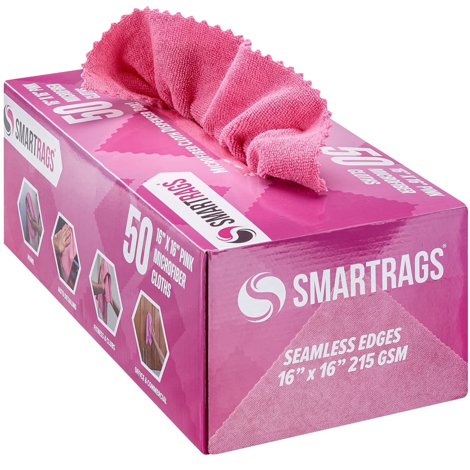 Hospeco SmartRags Disposable Microfiber Towels, 35 Gram, 215 GSM, 16in x 16in, Pink, 50 Towels Per Box, Case Of 8 Boxes
