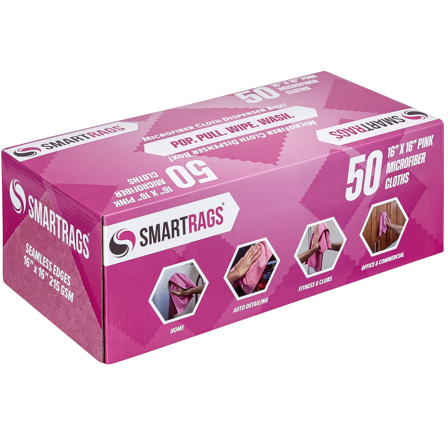 Hospeco SmartRags Disposable Microfiber Towels, 35 Gram, 215 GSM, 16in x 16in, Pink, 50 Towels Per Box, Case Of 8 Boxes - Image 3