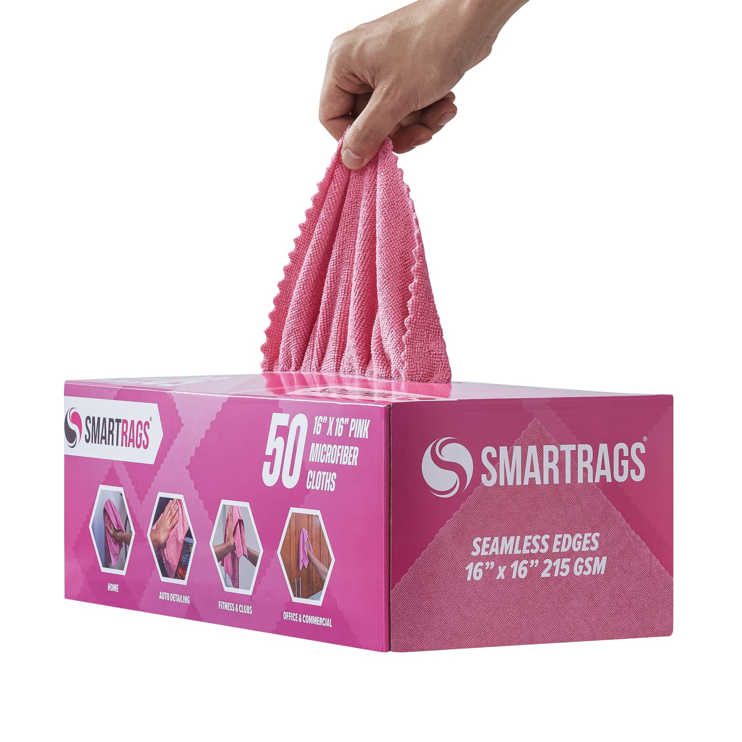 Hospeco SmartRags Disposable Microfiber Towels, 35 Gram, 215 GSM, 16in x 16in, Pink, 50 Towels Per Box, Case Of 8 Boxes - Image 4