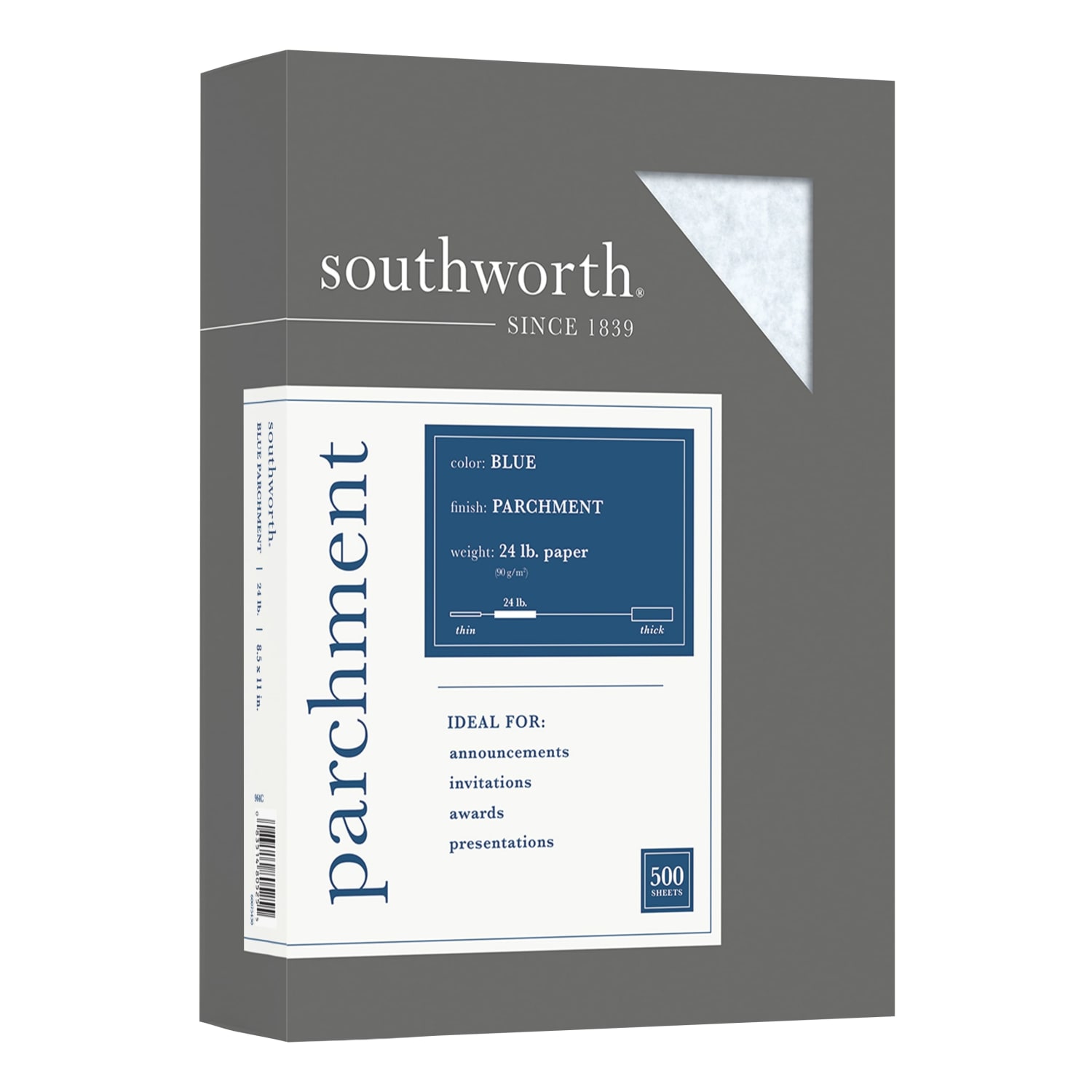 Southworth Parchment Specialty Paper, 8 1/2in x 11in, 24 Lb., Blue, Pack Of 500 - Image 3