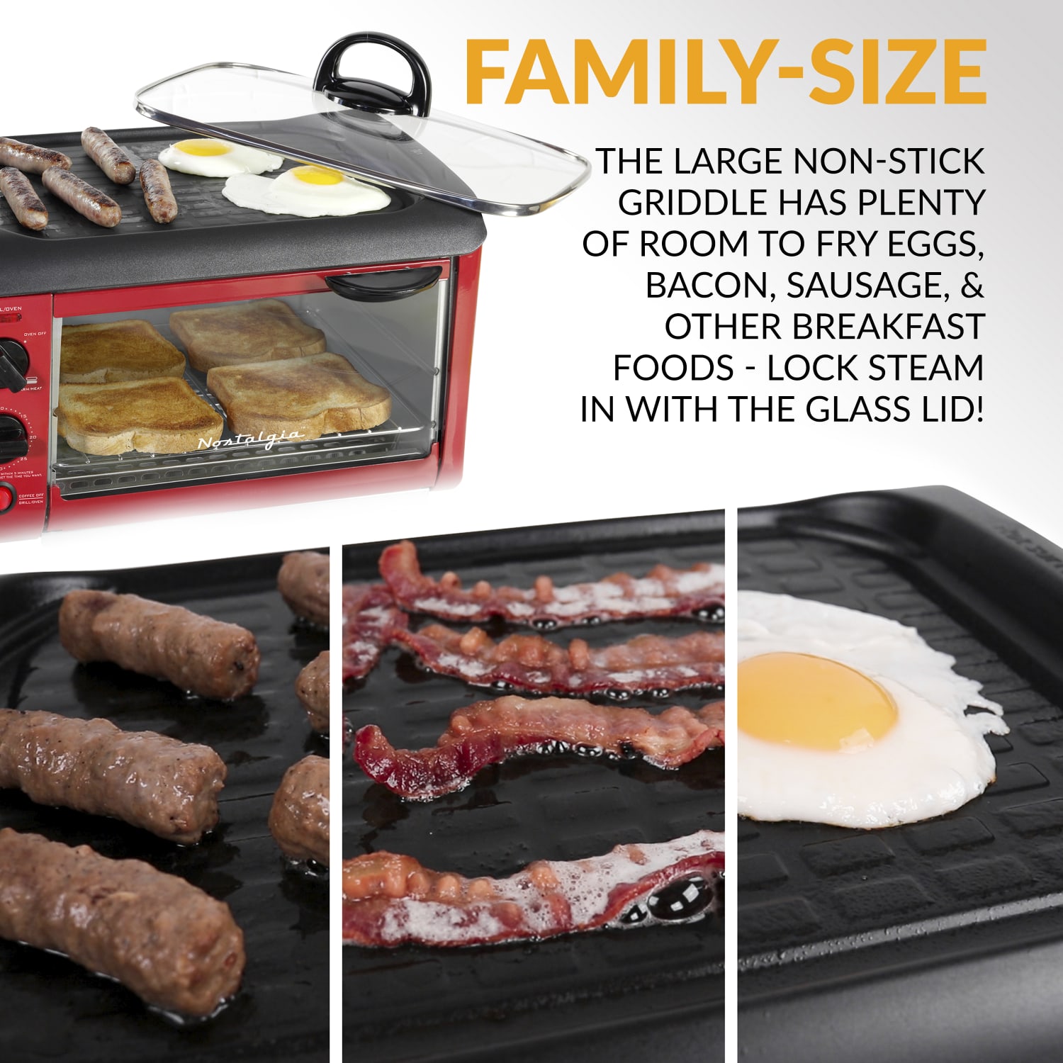 Nostalgia Electrics Retro 3-in-1 Family-Size Breakfast Station, Retro Red - Image 5