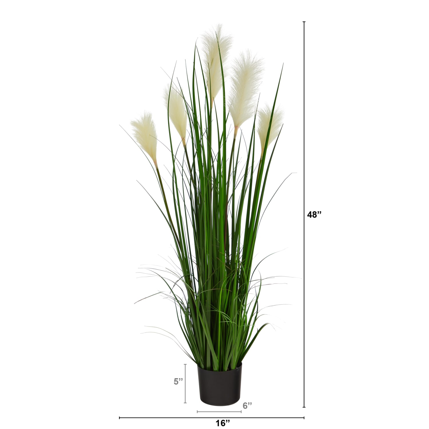Nearly Natural Plume Grass 48inH Artificial Plant With Planter, 48inH x 16inW x 16inD, Green/Black - Image 3