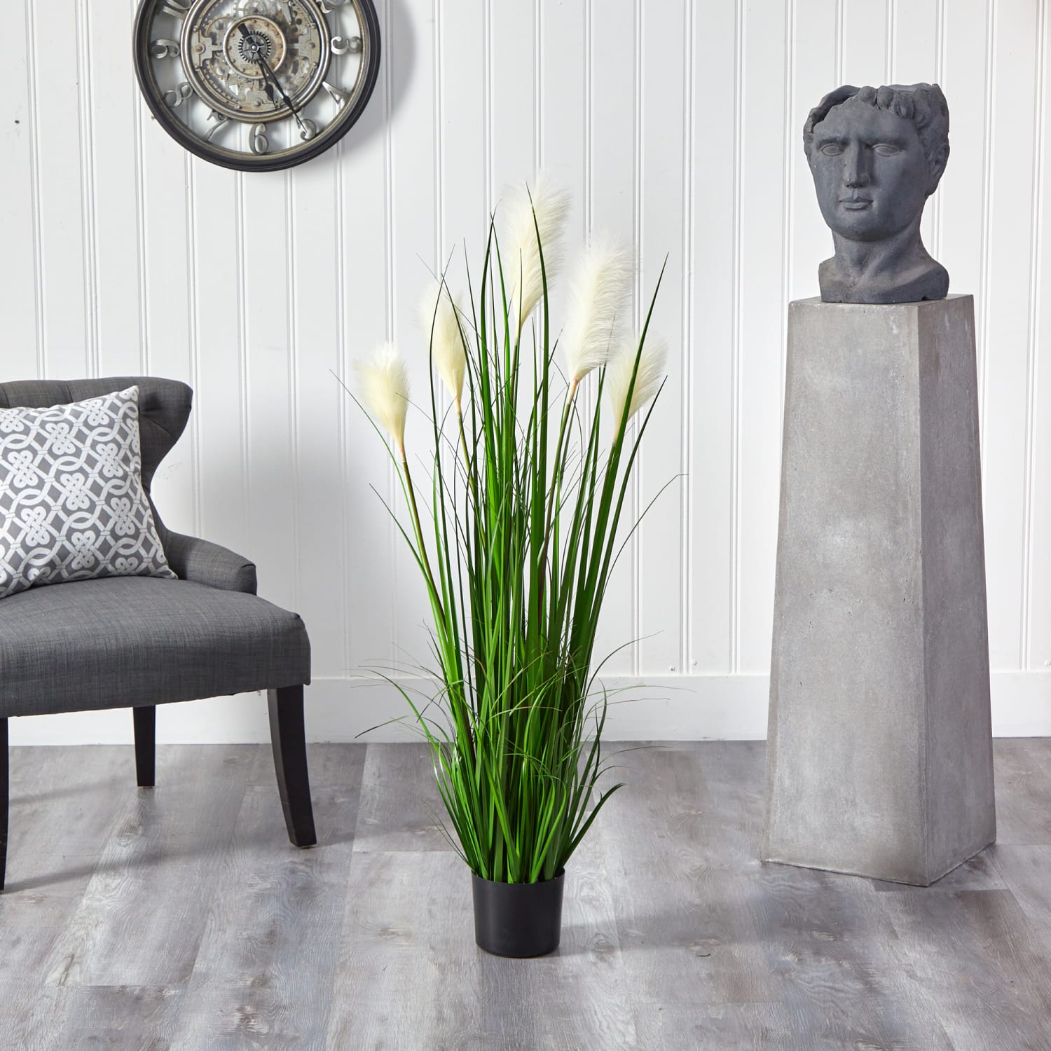 Nearly Natural Plume Grass 48inH Artificial Plant With Planter, 48inH x 16inW x 16inD, Green/Black - Image 4