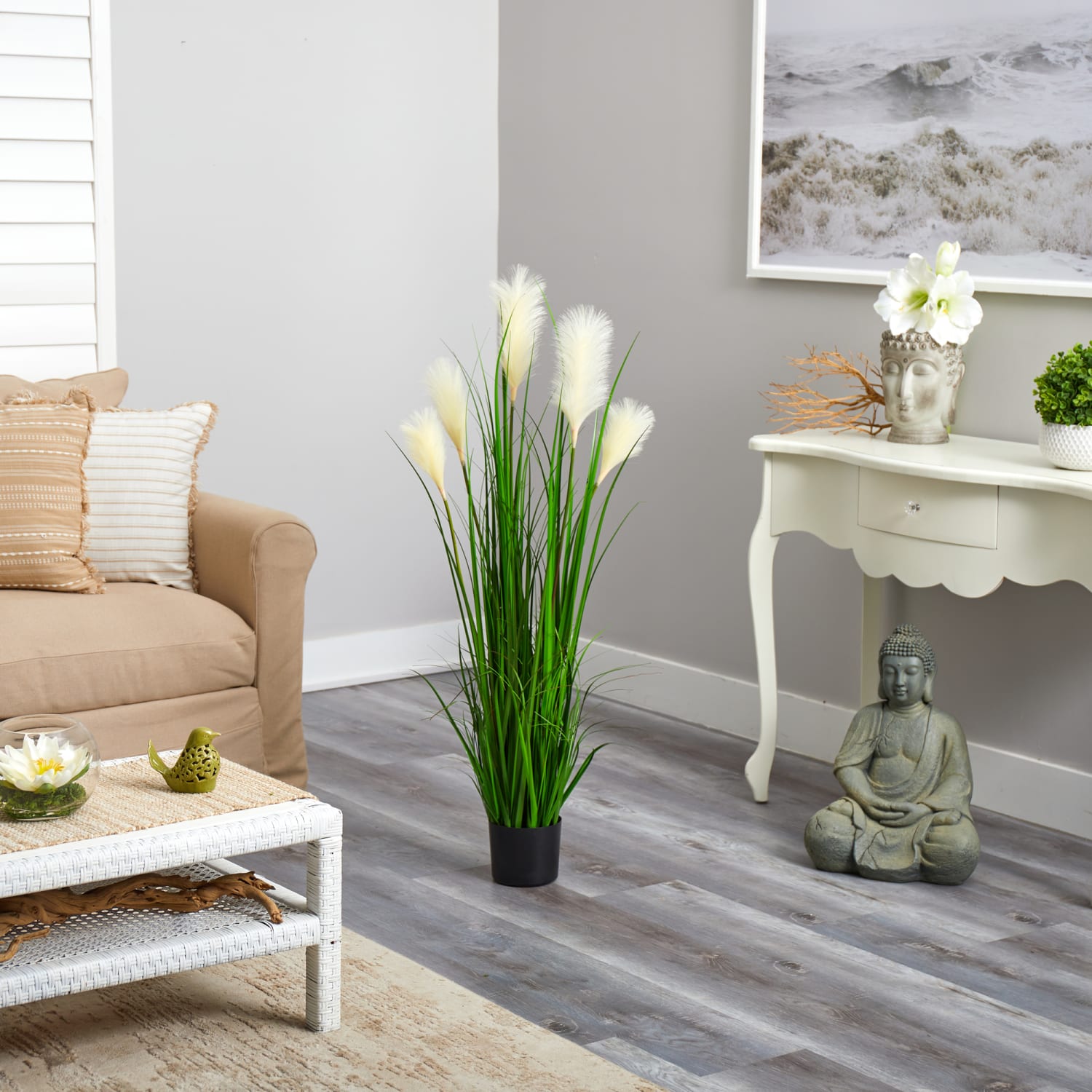 Nearly Natural Plume Grass 48inH Artificial Plant With Planter, 48inH x 16inW x 16inD, Green/Black - Image 5