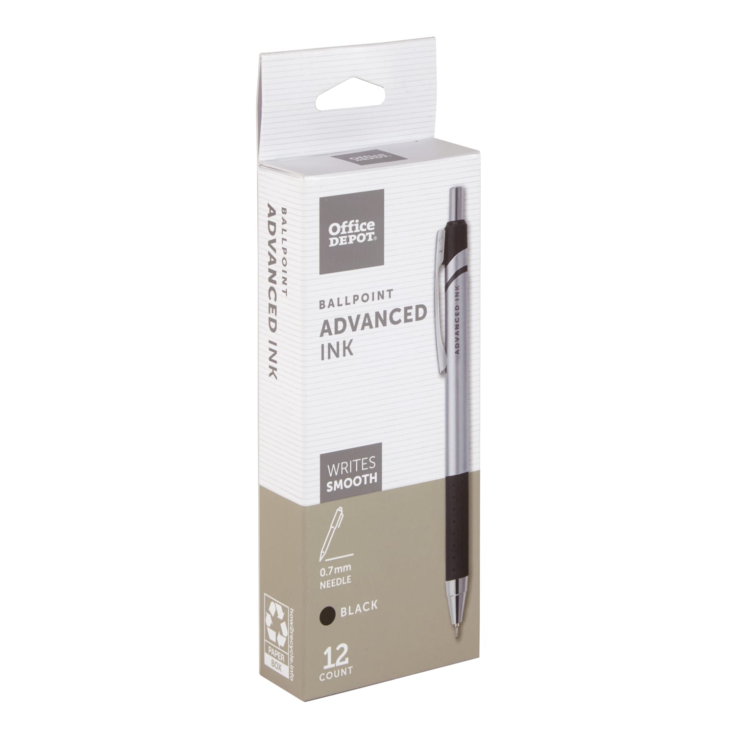 Office Depot Brand Advanced Ink Retractable Ballpoint Pens, Needle Point, 0.7 mm, Silver Barrel, Black Ink, Pack Of 12 - Image 3