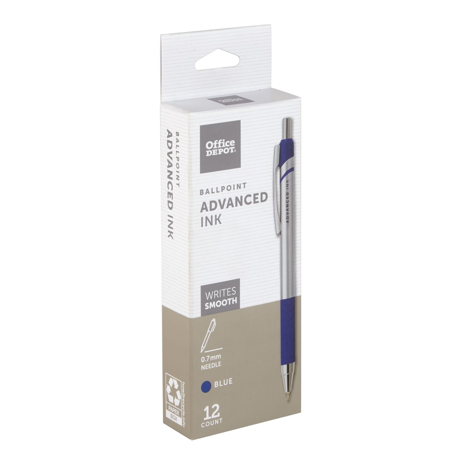Office Depot Brand Advanced Ink Retractable Ballpoint Pens, Needle Point, 0.7 mm, Silver Barrel, Blue Ink, Pack Of 12 - Image 3