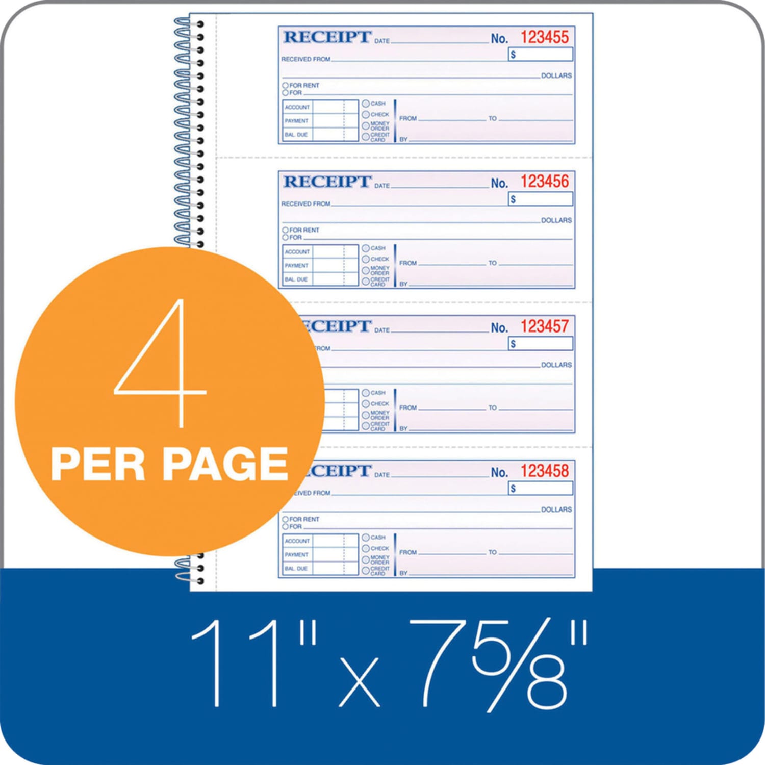 Adams Carbonless 2-Part Spiral Money/Rent Receipt Book, 7 5/8in x 11in, Book Of 200 Sets - Image 6