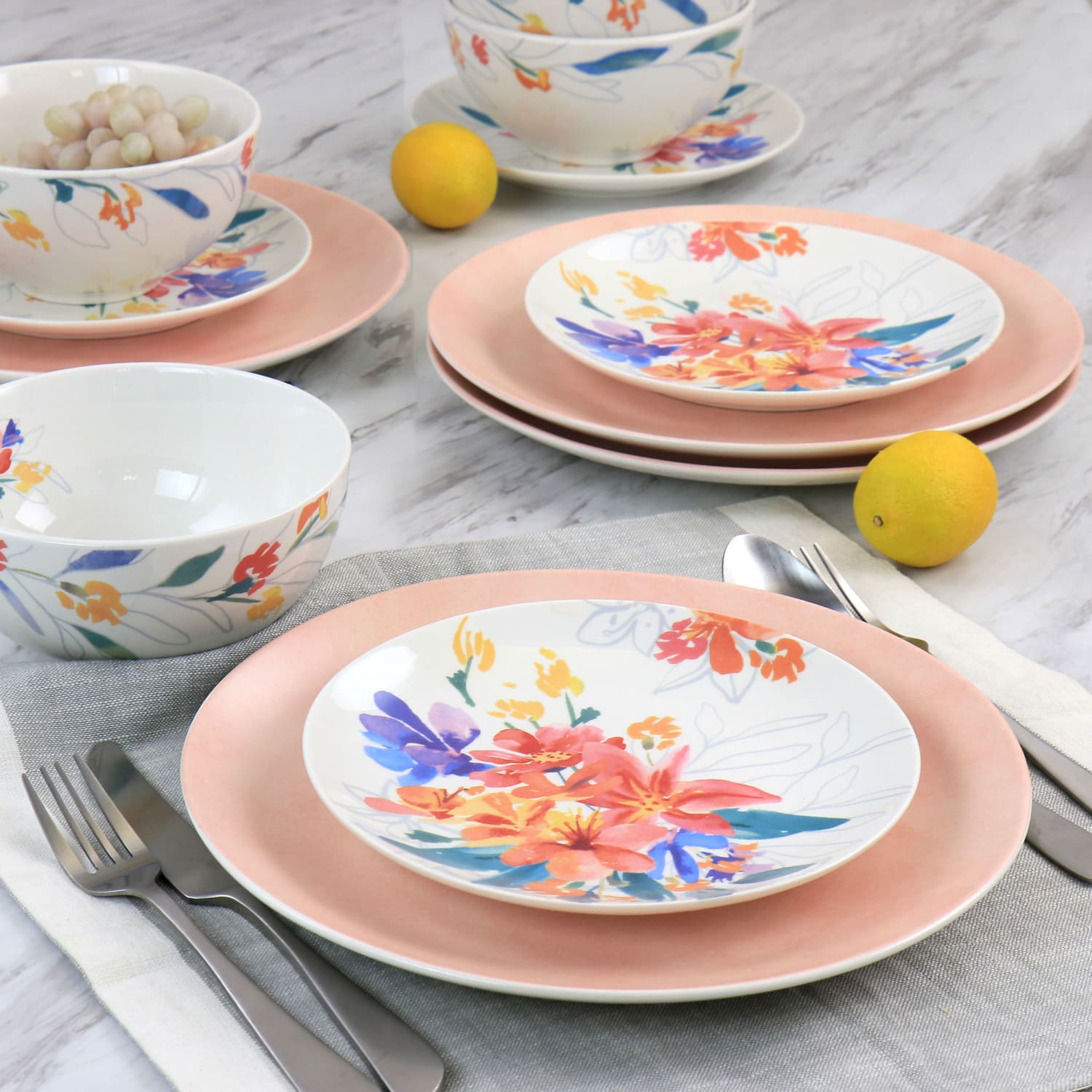 Spice by Tia Mowry Goji Blossom 12-Piece Fine Ceramic Dinnerware Set, Pink - Image 6
