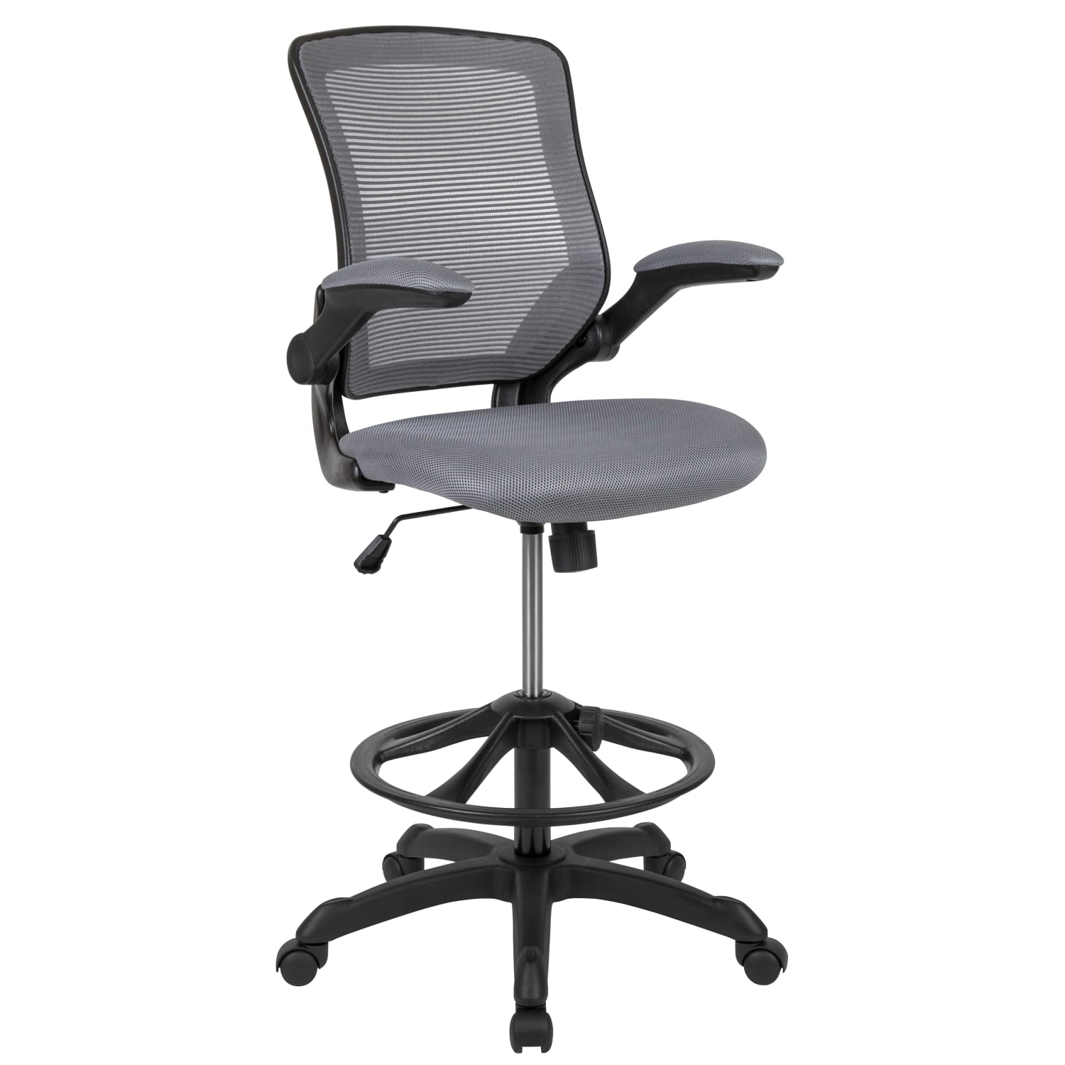 Flash Furniture Mid Back Mesh Ergonomic Drafting Chair with Adjustable Foot Ring and Flip Up Arms Dark Gray PopularChairscom