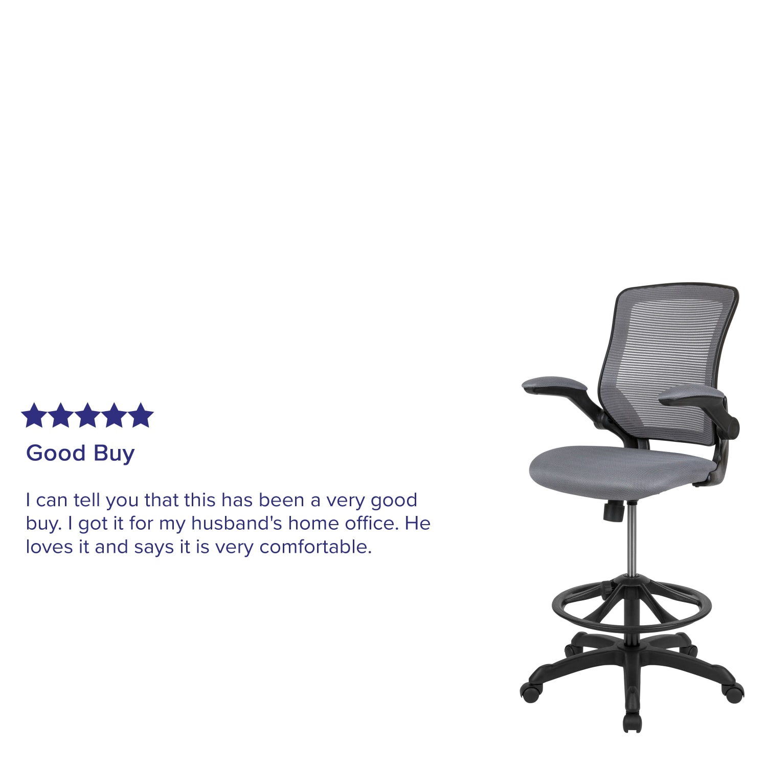 Flash Furniture Mid Back Mesh Ergonomic Drafting Chair with Adjustable Foot Ring and Flip-Up Arms, Dark Gray - Image 5