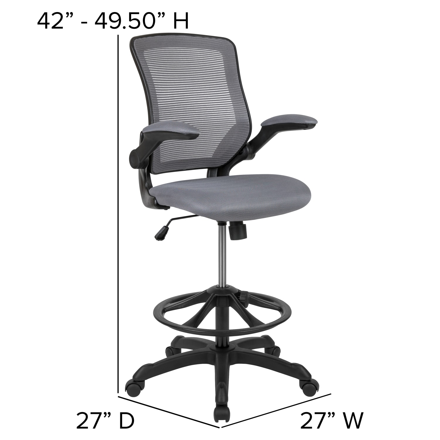 Flash Furniture Mid Back Mesh Ergonomic Drafting Chair with Adjustable Foot Ring and Flip Up Arms Dark Gray PopularChairscom