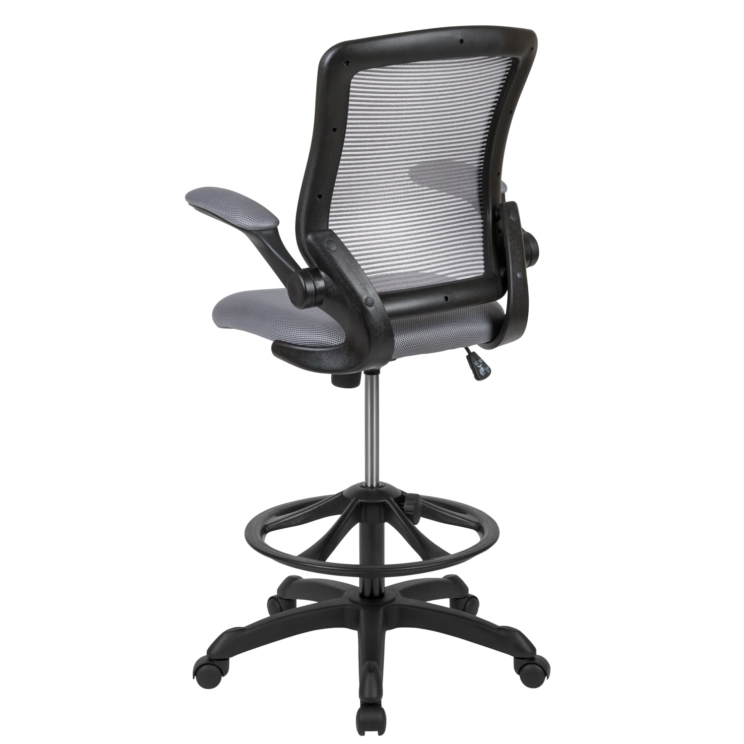 Flash Furniture Mid Back Mesh Ergonomic Drafting Chair with Adjustable Foot Ring and Flip Up Arms Dark Gray PopularChairscom