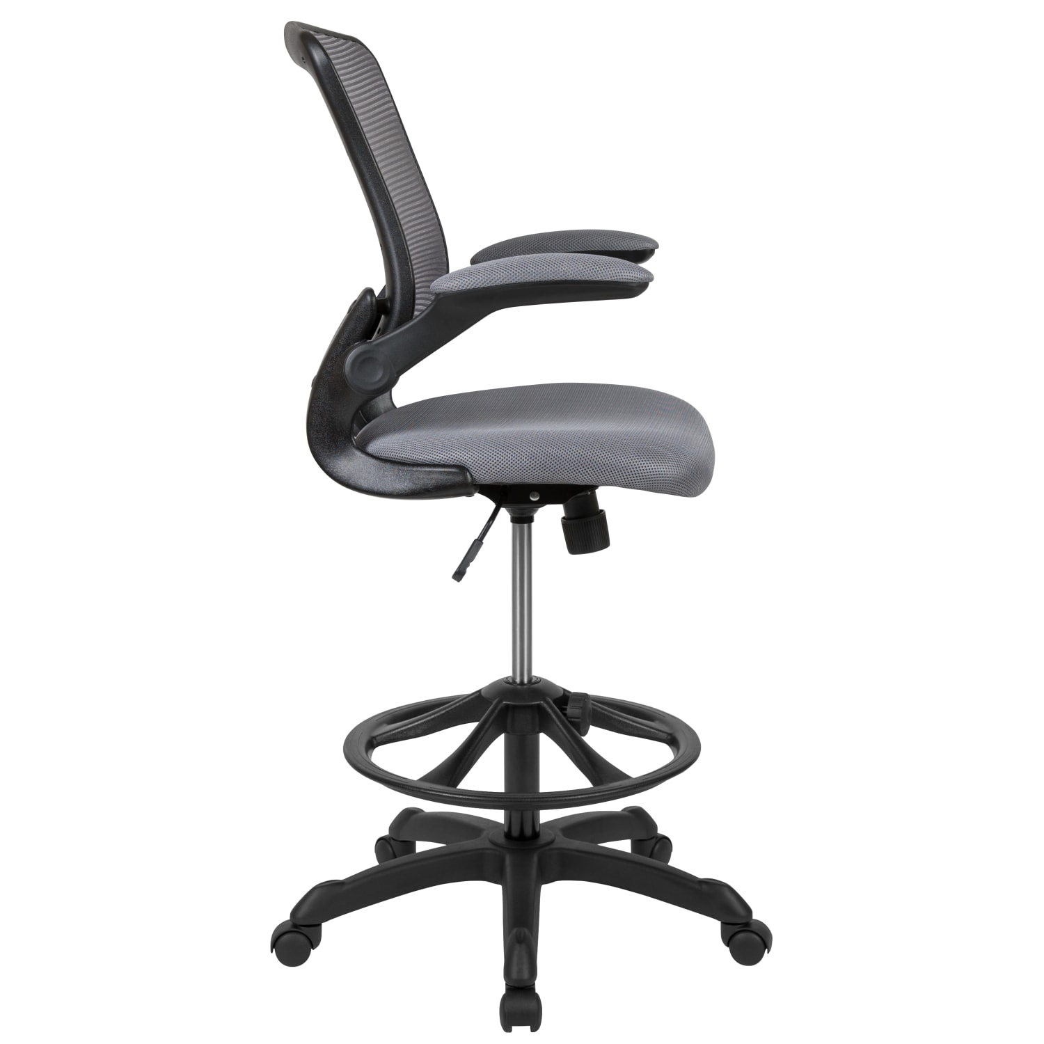 Flash Furniture Mid Back Mesh Ergonomic Drafting Chair with Adjustable Foot Ring and Flip Up Arms Dark Gray PopularChairscom