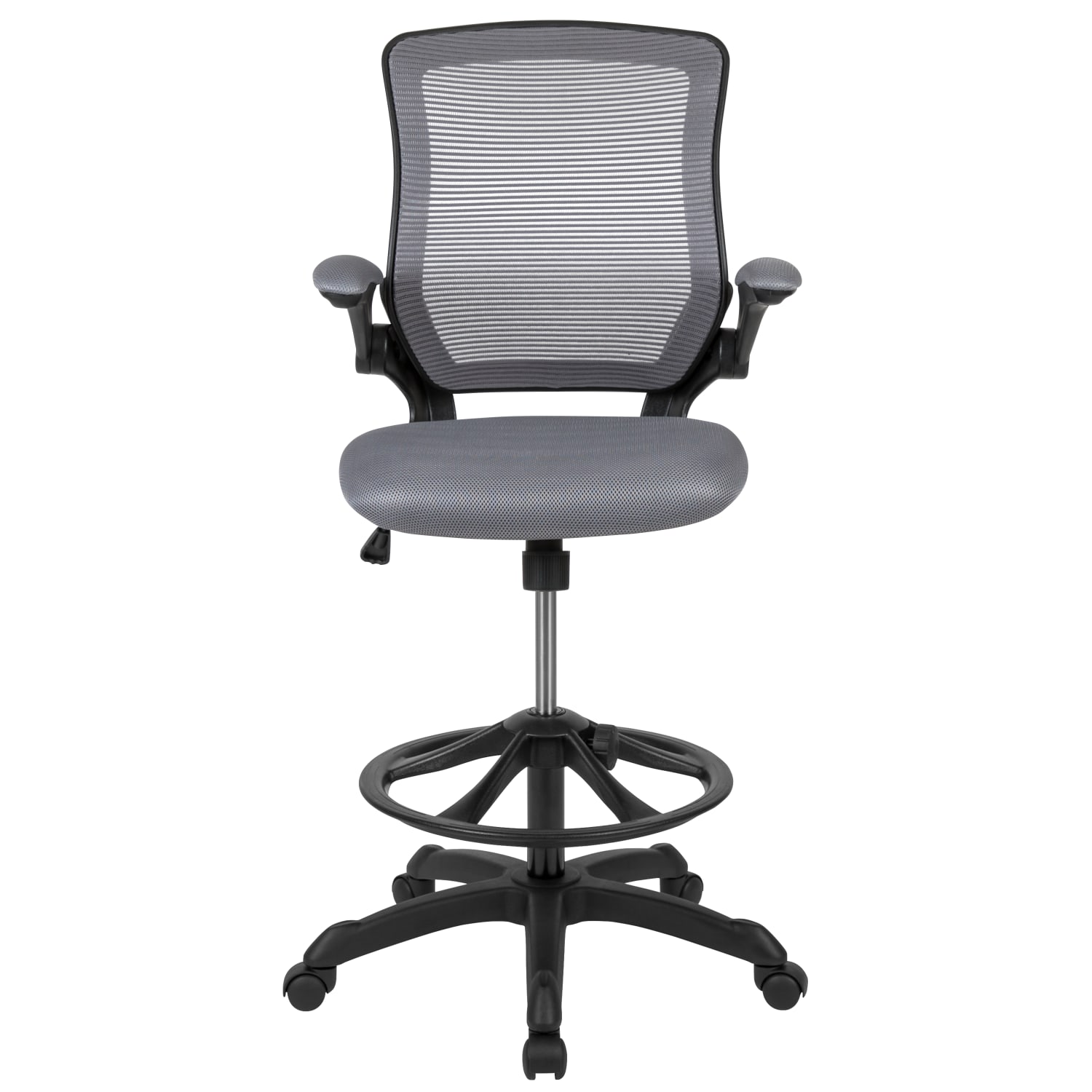 Flash Furniture Mid Back Mesh Ergonomic Drafting Chair with Adjustable Foot Ring and Flip Up Arms Dark Gray PopularChairscom