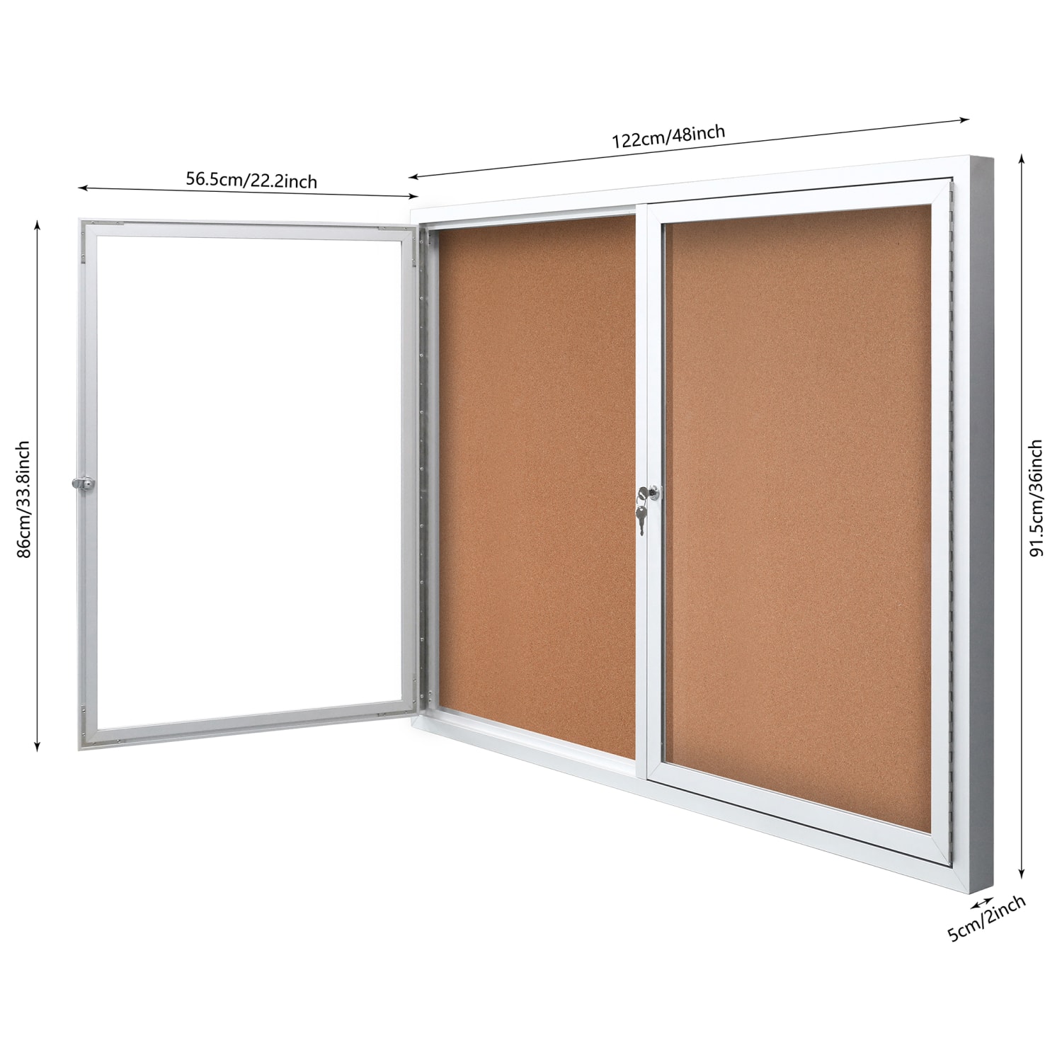 WorkPro Enclosed Double-Door Cork Bulletin Board, 36in x 48in, Aluminum Frame With Silver Finish - Image 4