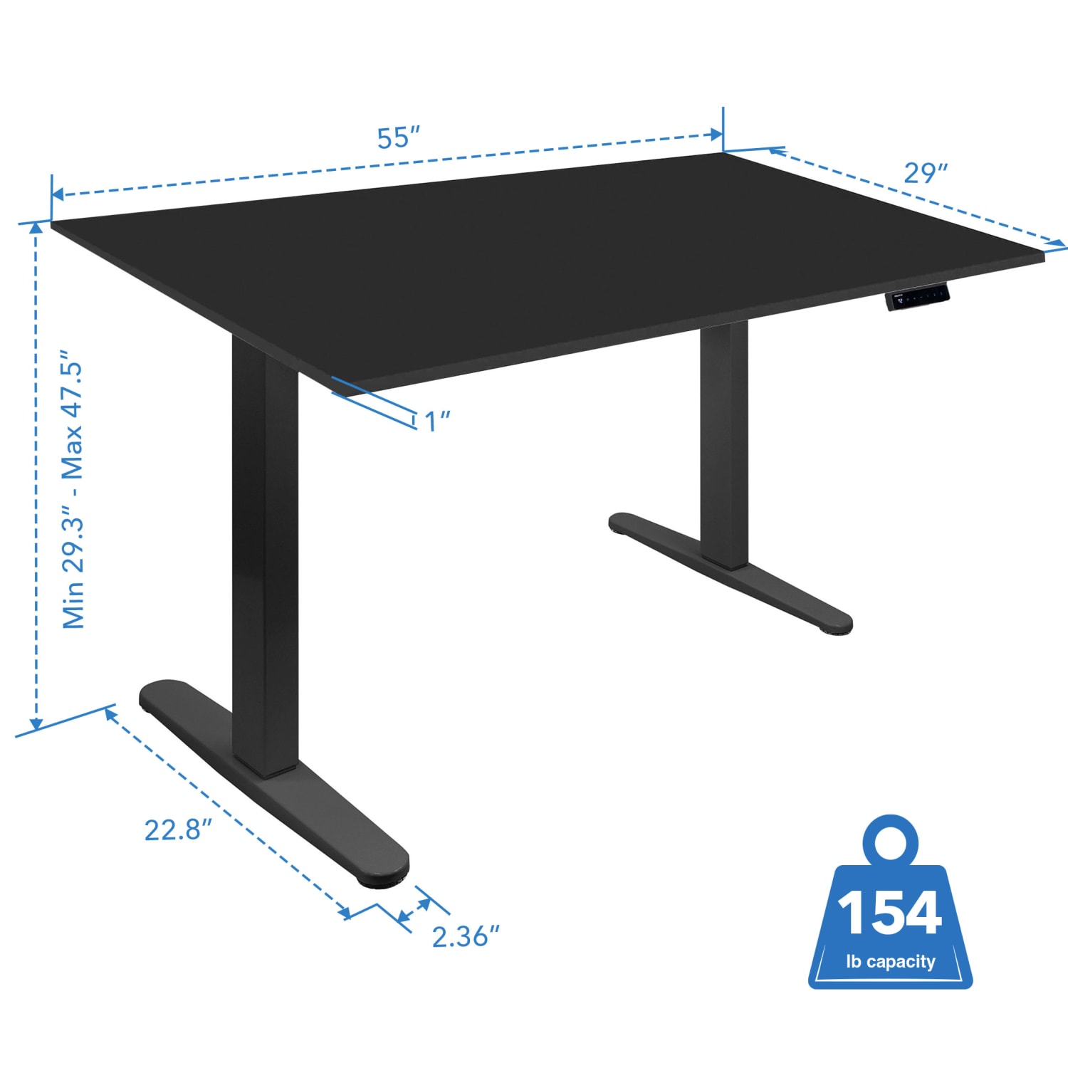 Mount-It! Electric Standing Desk With Adjustable Height And 55inW Tabletop, Black, MI18087 - Image 4