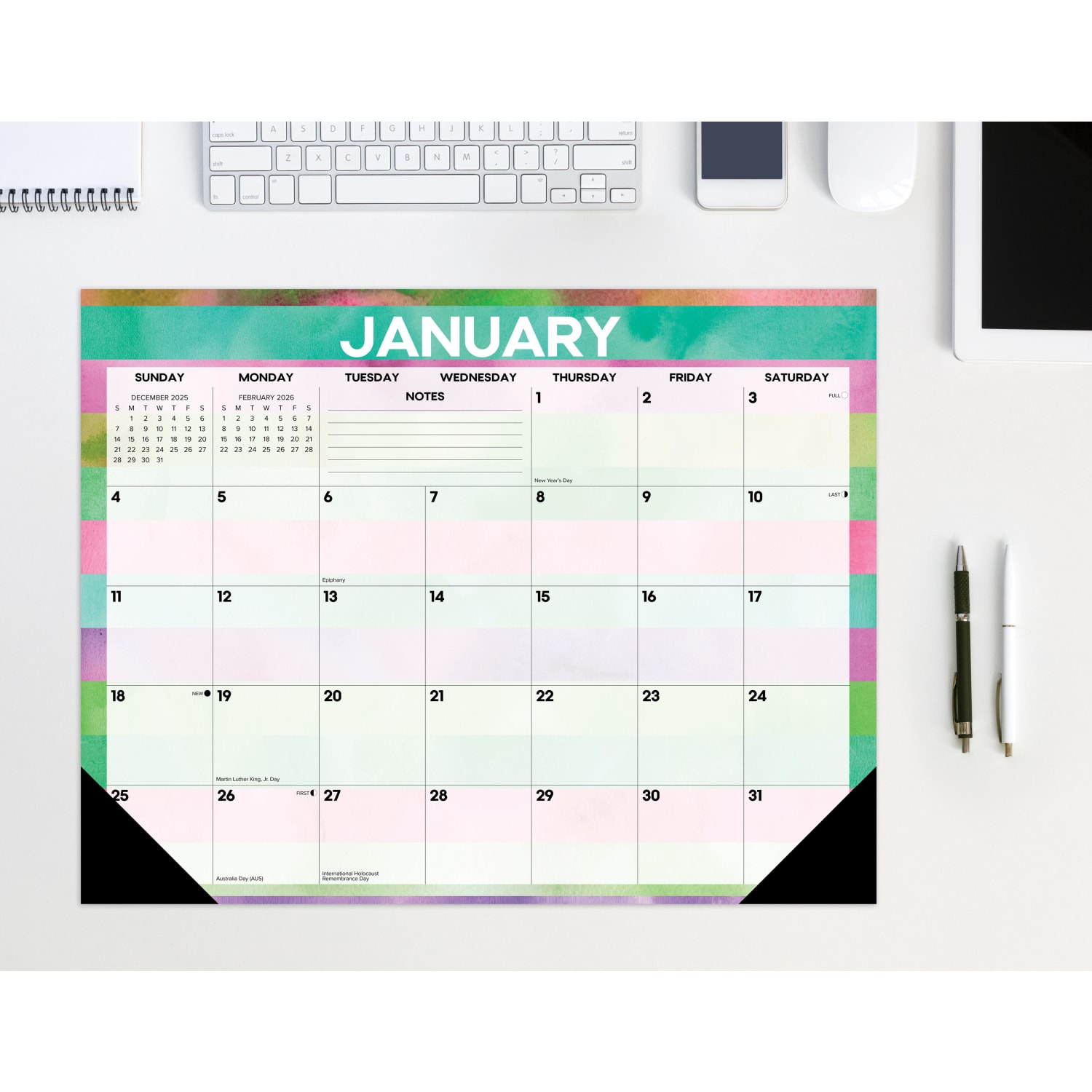 2026 Willow Creek Press Desk Pad Calendar, 22in x 17in, Watercolor Stripes, January To December, 57292 - Image 3