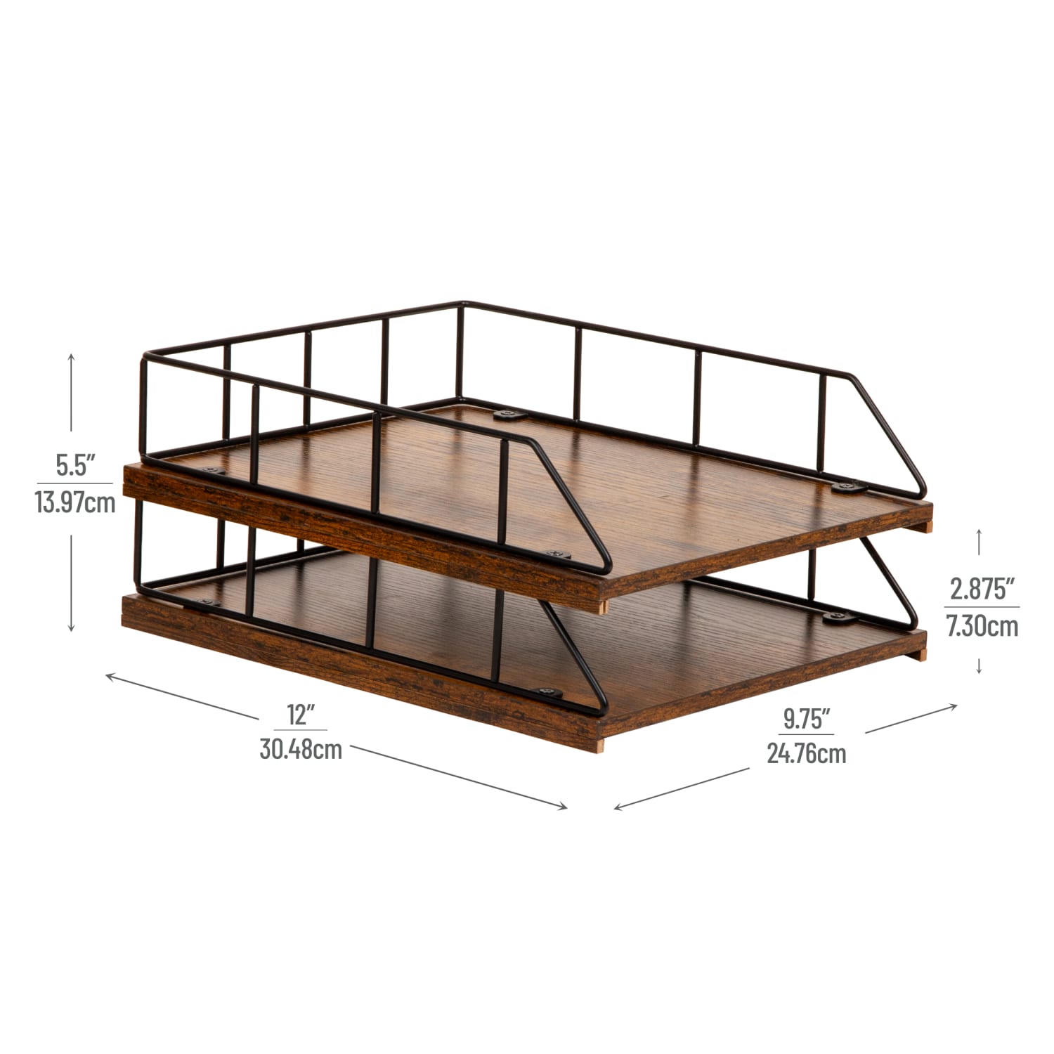 Mind Reader 2-Tier Rustic Letter Tray Organizer, 5-1/2inH x 12inW x 9-3/4inD, Black, Total Qty 1 - Image 4