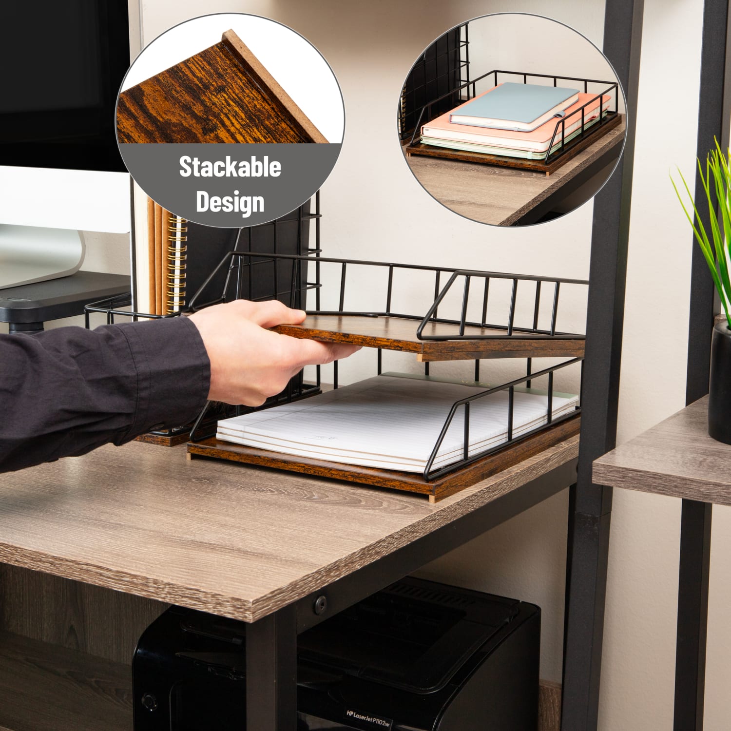 Mind Reader 2-Tier Rustic Letter Tray Organizer, 5-1/2inH x 12inW x 9-3/4inD, Black, Total Qty 1 - Image 5