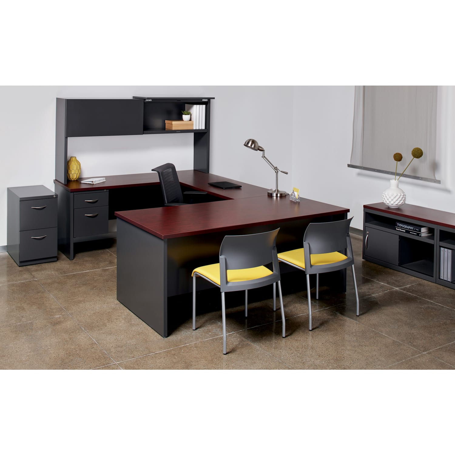 WorkPro Modular 48inW Right-Pedestal Computer Desk, Charcoal/Mahogany - Image 3
