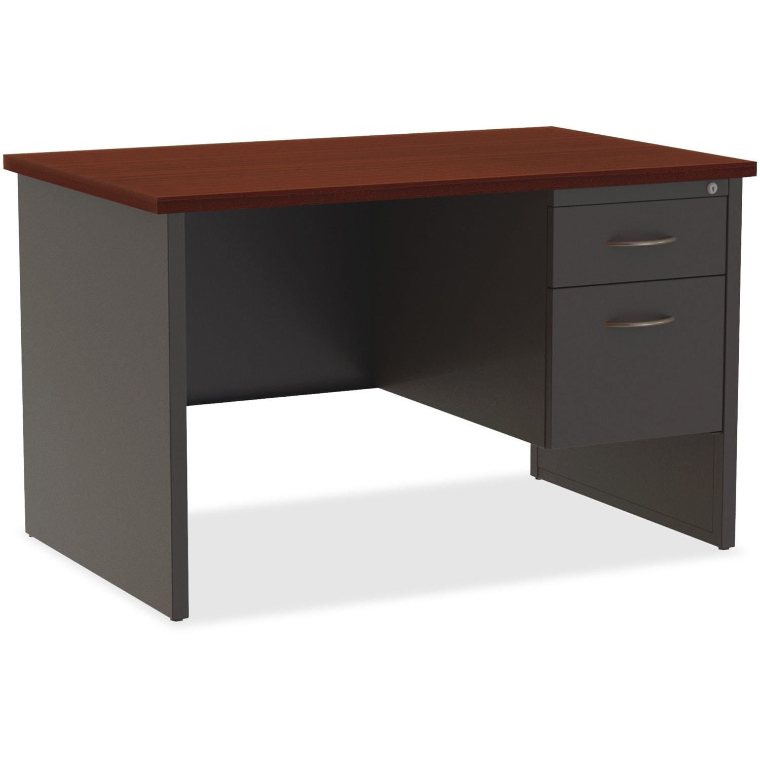 WorkPro Modular 48inW Right-Pedestal Computer Desk, Charcoal/Mahogany - Image 5