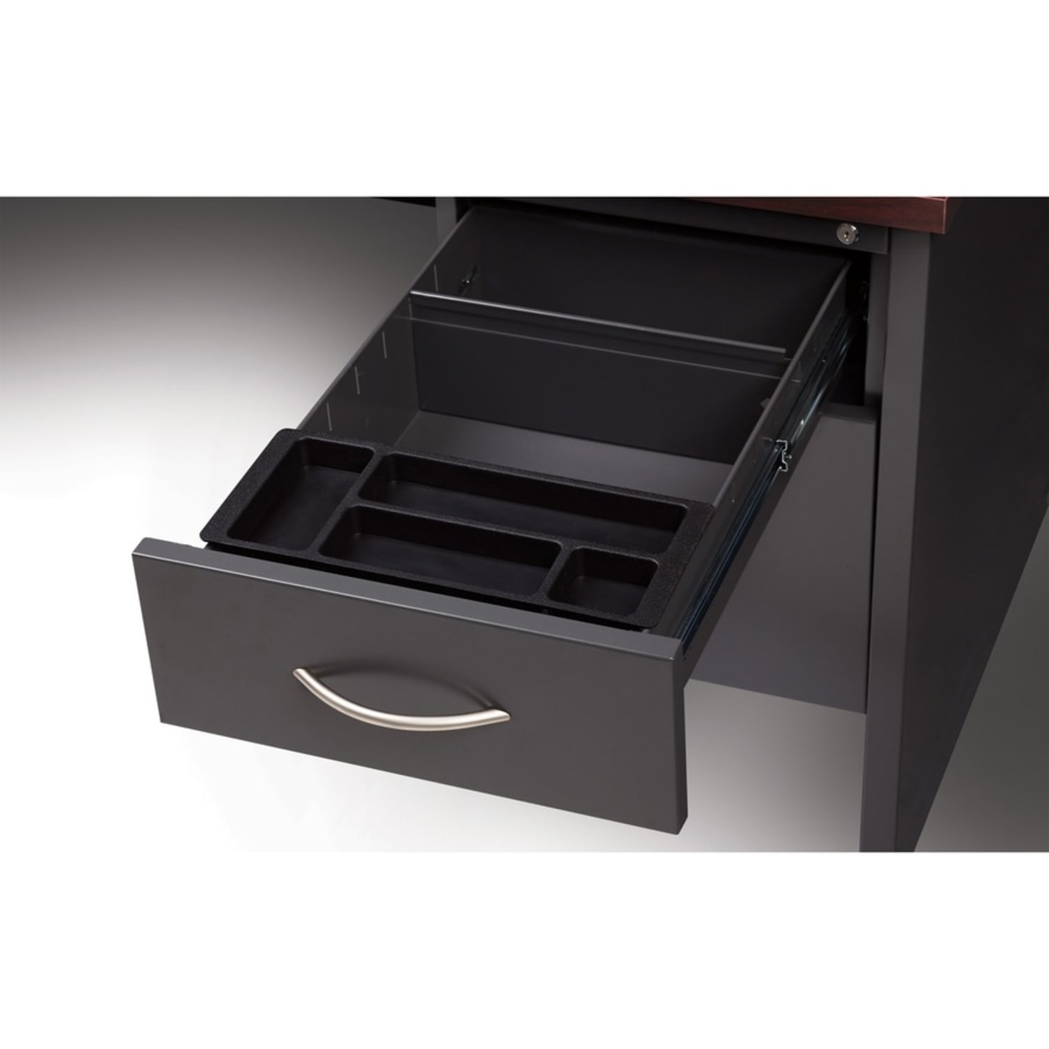 WorkPro Modular 48inW Right-Pedestal Computer Desk, Charcoal/Mahogany - Image 6