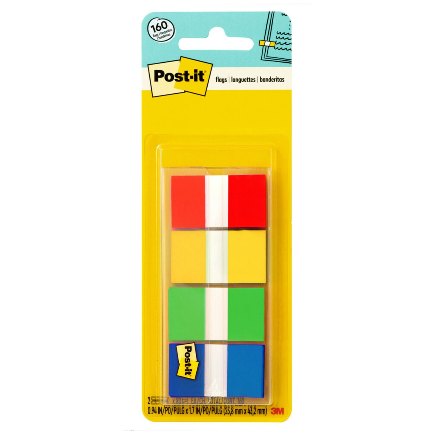 Post-it Notes Flags, 1in, Assorted Colors, 40 Flags Per Pad, Pack Of 4 Pads