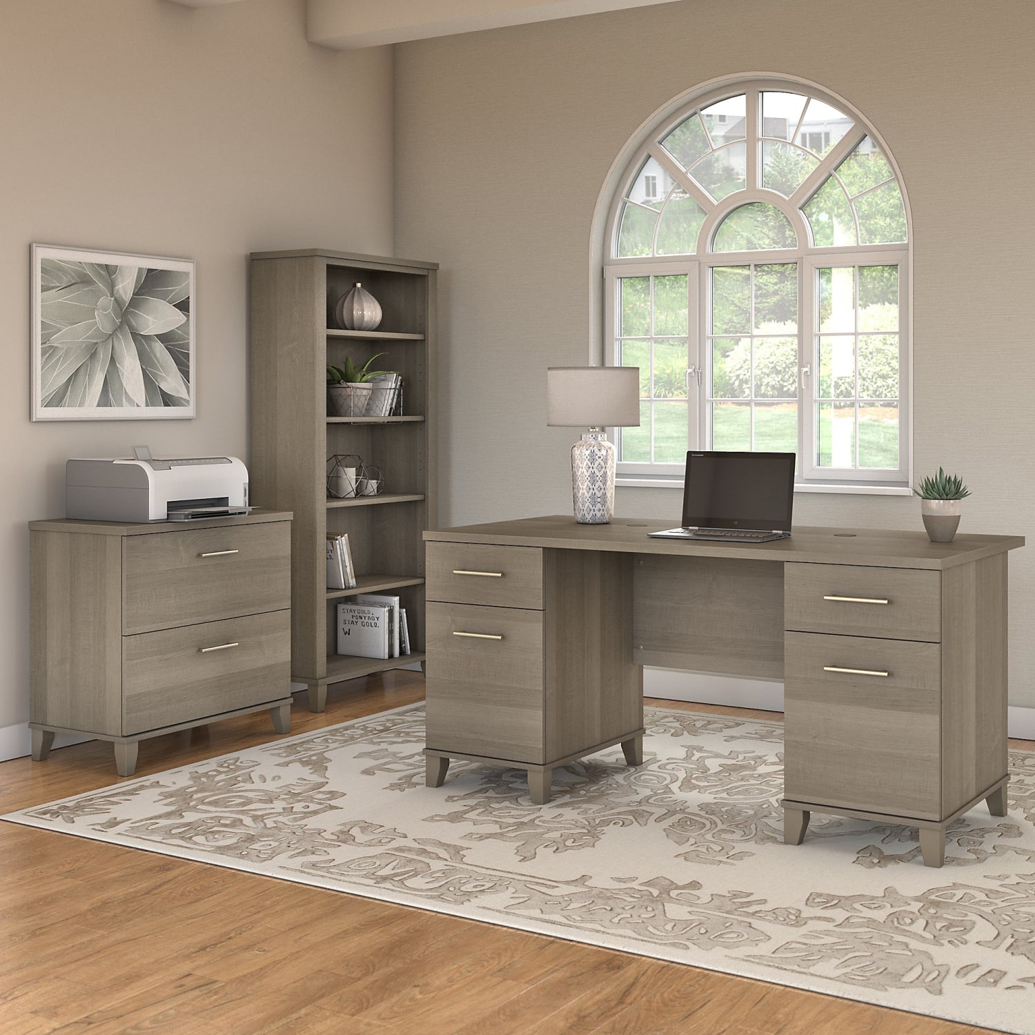 Bush Business Furniture Somerset 60inW Office Computer Desk With Lateral File Cabinet And 5 Shelf Bookcase, Ash Gray, Standard Delivery - Image 3