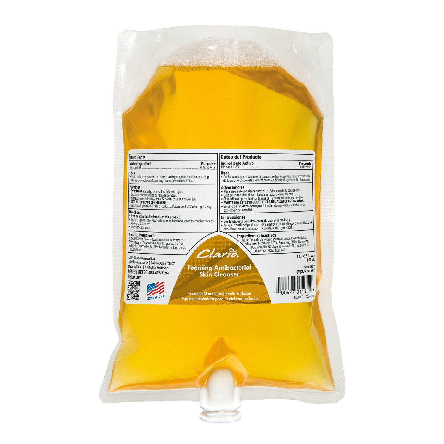 Betco Clario Antibacterial Foaming Skin Cleanser, Fresh Neutral Scent, 1,000 mL, Pack Of 6 - Image 3
