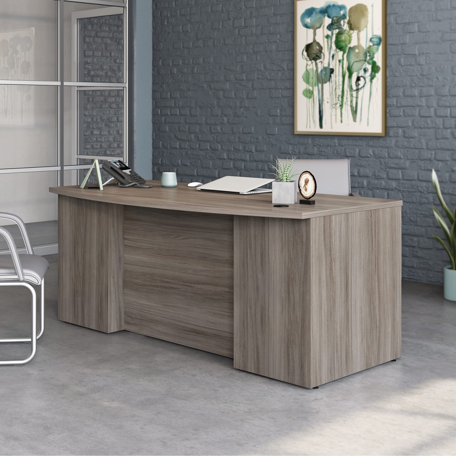 Sauder Affirm 72inW Commercial Bow-Front Office Computer Desk, Hudson Elm - Image 3