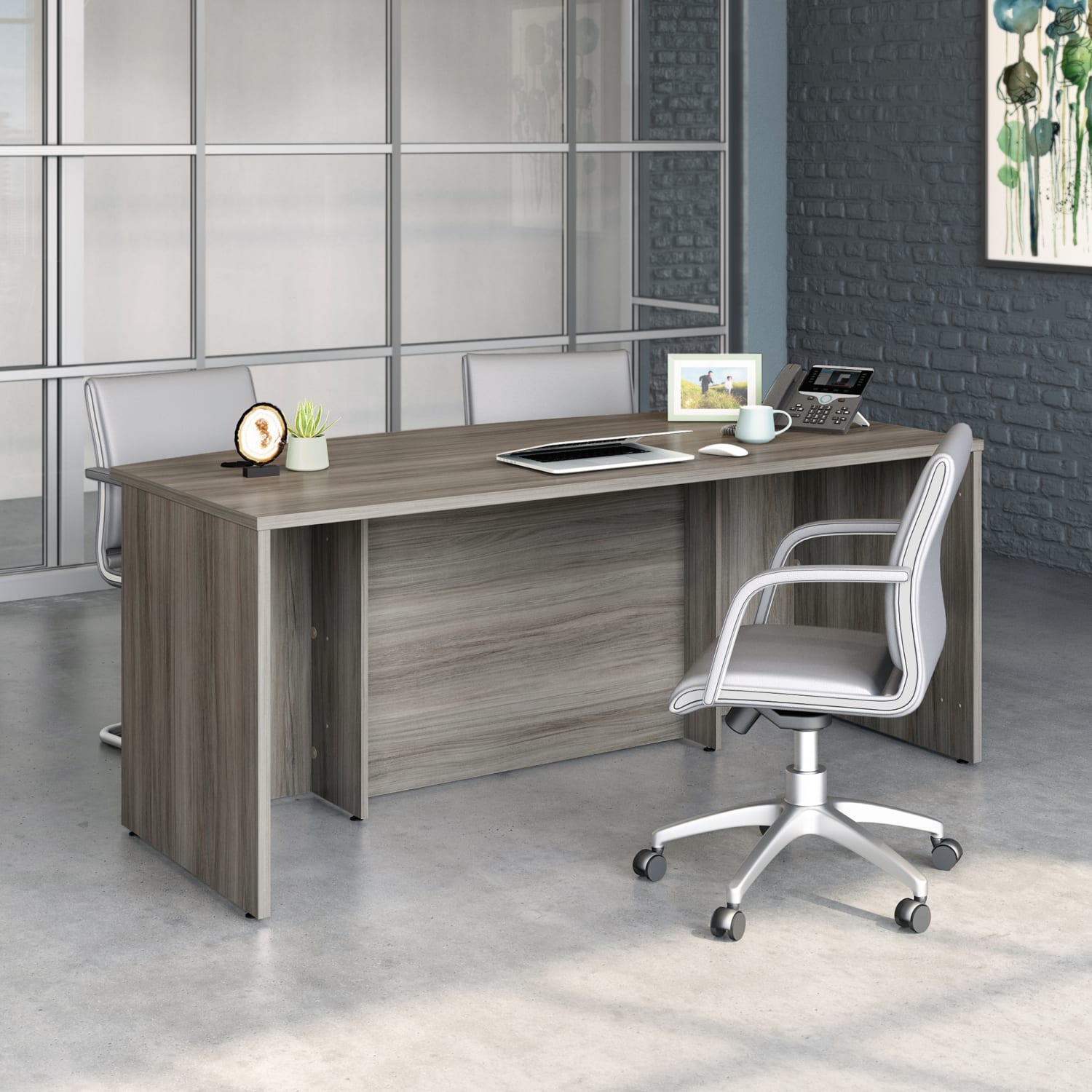 Sauder Affirm 72inW Commercial Bow-Front Office Computer Desk, Hudson Elm - Image 4