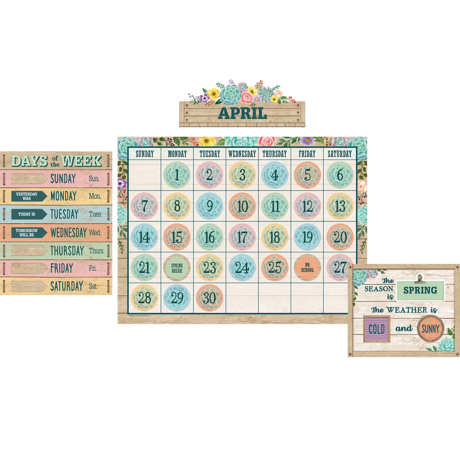 Teacher Created Resources Rustic Bloom Calendar Bulletin Board Sets, Multicolor, Pack Of 2 Sets - Image 3