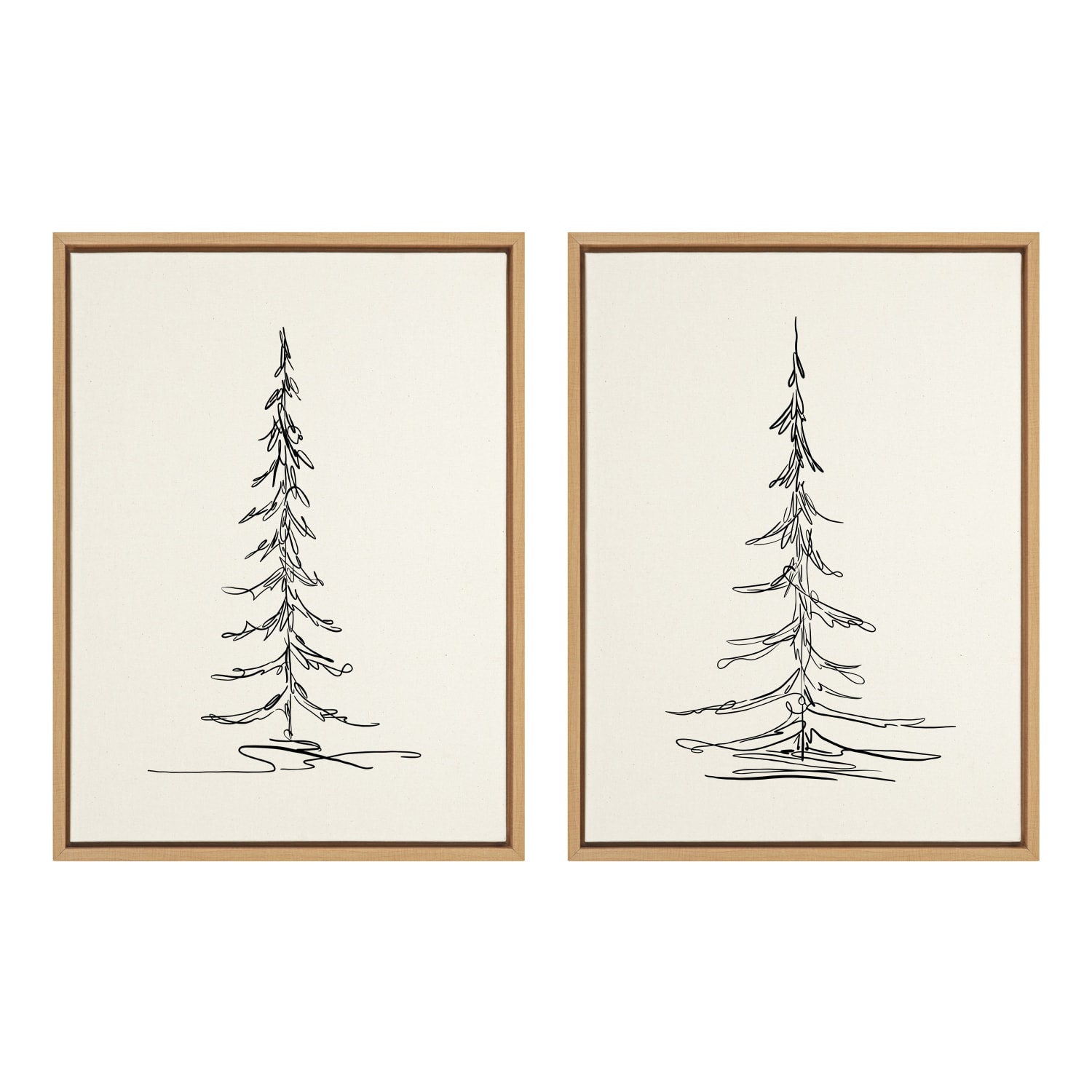 Uniek Kate And Laurel Sylvie Framed Canvas Wall Art Prints, 18in x 24in, Minimalist Evergreen Trees, Set Of 2
