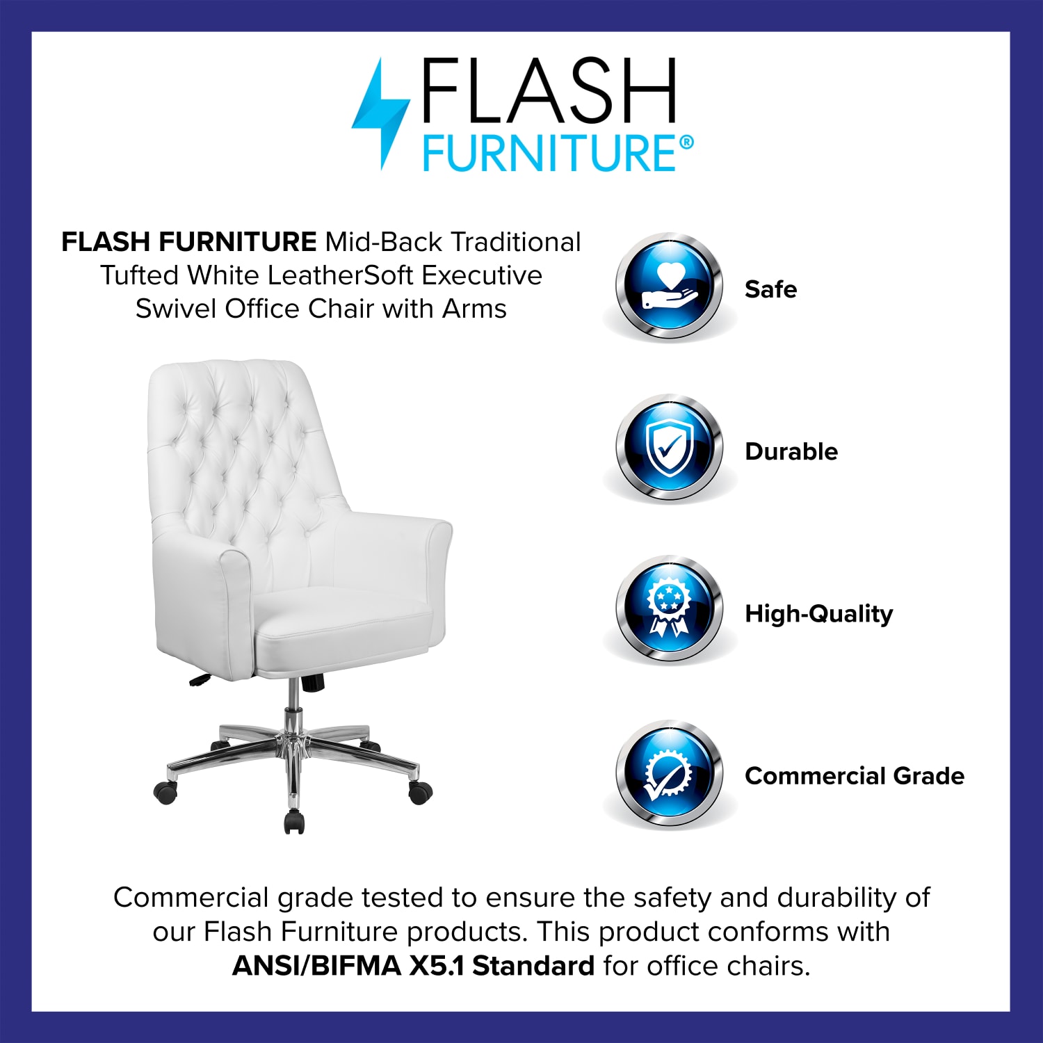 Flash Furniture Traditional Tufted LeatherSoft Mid-Back Executive Office Chair, White - Image 5