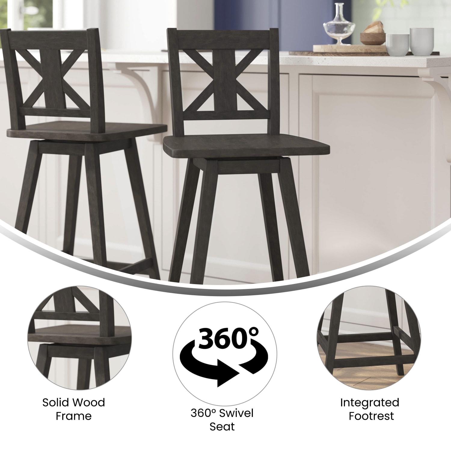 Flash Furniture Gwendolyn Commercial Grade Solid Wood Modern Farmhouse Swivel Bar Height Barstool Gray Wash Walnut PopularChairscom Flash Furniture Gwendolyn Commercial Grade Solid Wood Modern Farmhouse Swivel Bar Height Barstool Gray Wash Walnut PopularChairscom