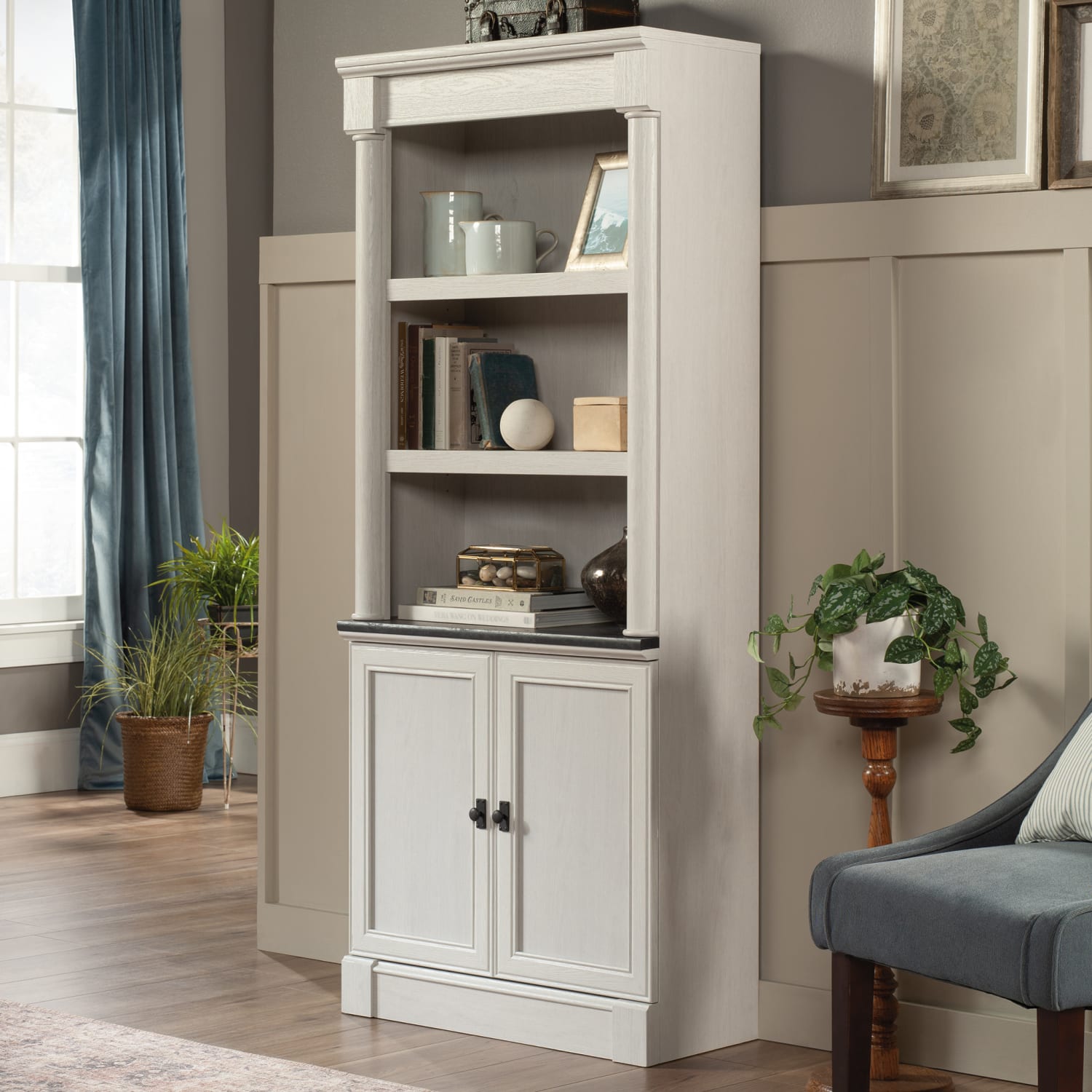 Sauder Palladia 72inH 5-Shelf Library Bookcase, Glacier Oak - Image 3