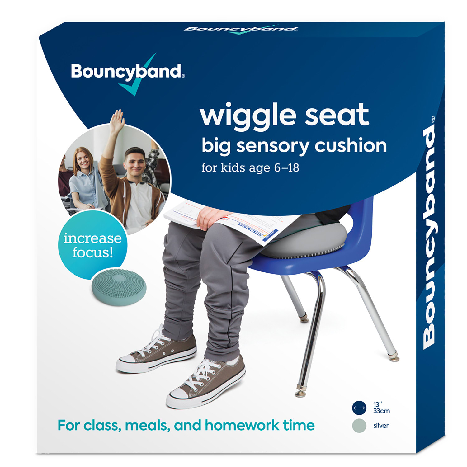 Bouncyband Big Wiggle Seat Sensory Cushion, 13in, Silver