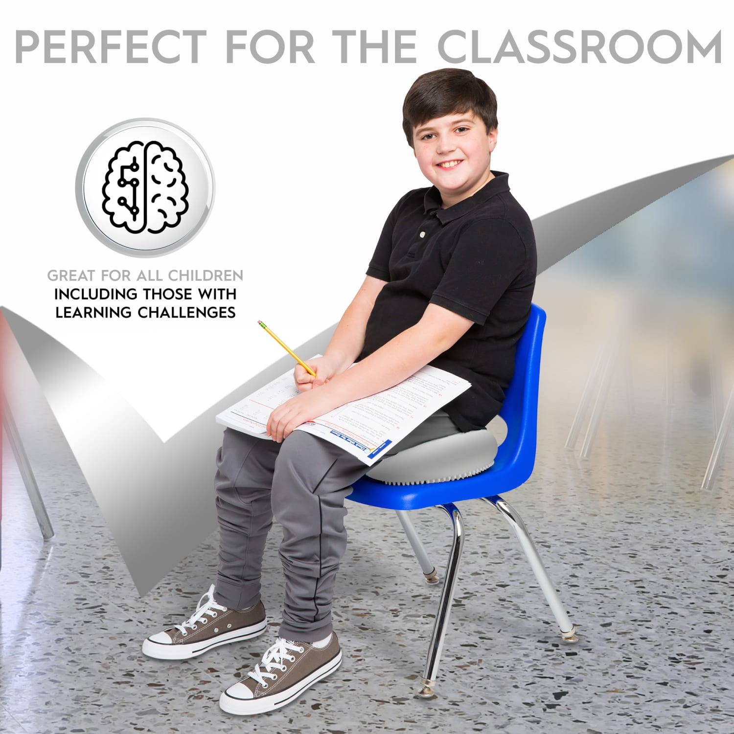 Bouncyband Big Wiggle Seat Sensory Cushion 13in Silver PopularChairscom