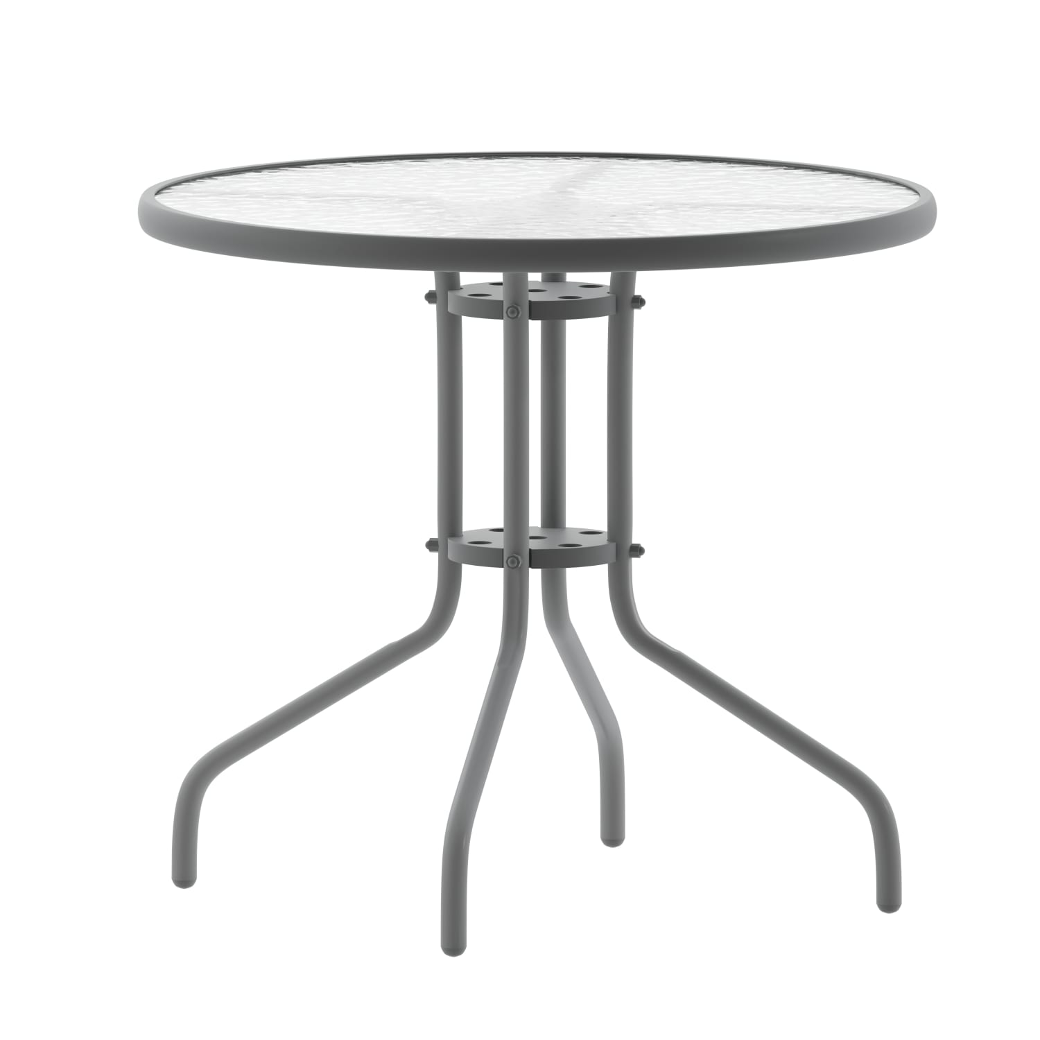 Flash Furniture Bellamy Round Tempered Glass Metal Outdoor Furniture Table, 28inH x 31-1/2inW x 31-1/2inD, Clear/Silver - Image 3