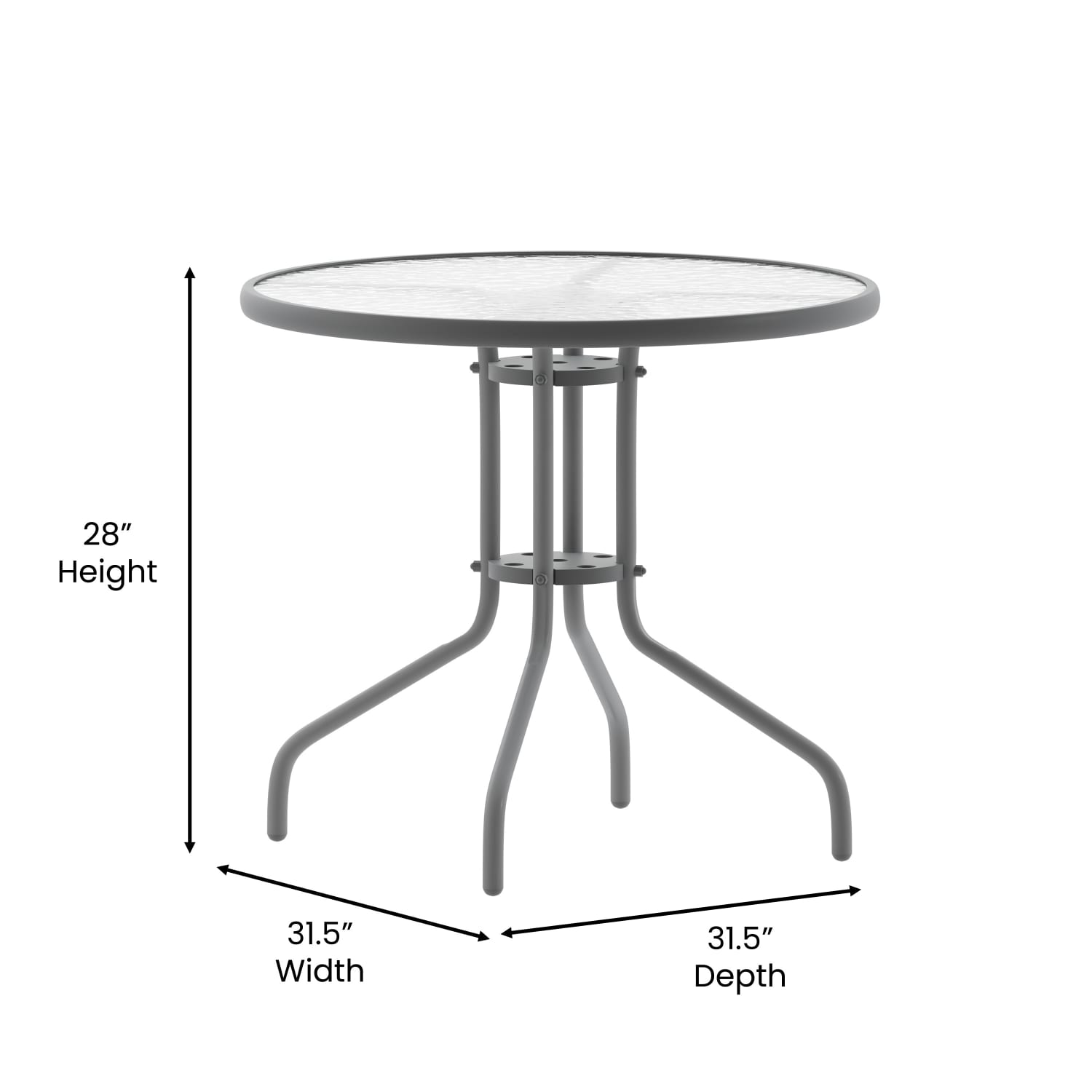 Flash Furniture Bellamy Round Tempered Glass Metal Outdoor Furniture Table, 28inH x 31-1/2inW x 31-1/2inD, Clear/Silver - Image 6