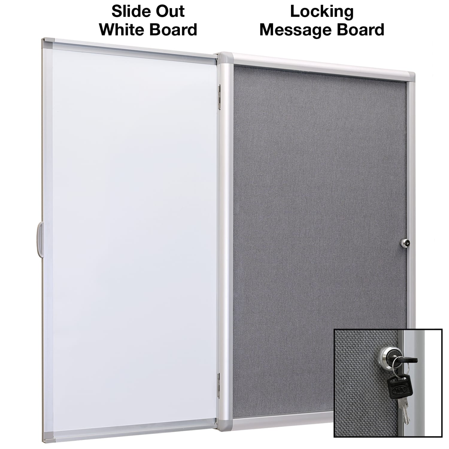 Excello Wall-Mounted Enclosed Sliding Magnetic Dry-Erase Cork Bulletin Combo Board, 36in x 24in, White/Gray, Silver Brushed Metal Frame - Image 5