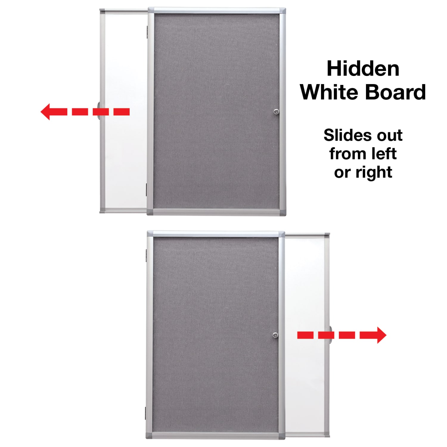 Excello Wall-Mounted Enclosed Sliding Magnetic Dry-Erase Cork Bulletin Combo Board, 36in x 24in, White/Gray, Silver Brushed Metal Frame - Image 6